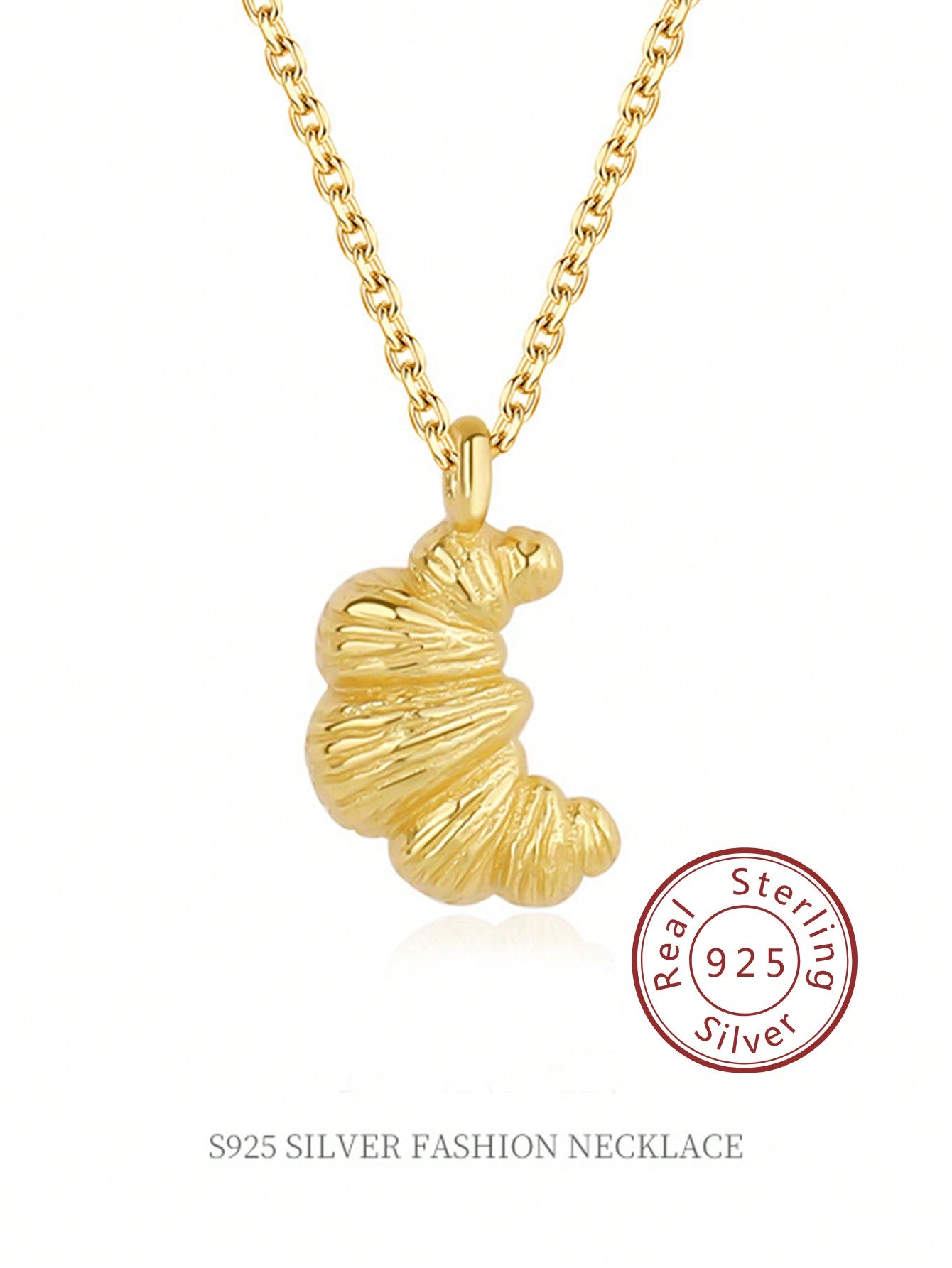 1 Golden Yellow S925 Sterling Silver Retro Croissant Necklace, Cool Style Ins Pleated Crescent Clavicle Chain, Suitable For Daily Wear By Women-Yellow Gold-1