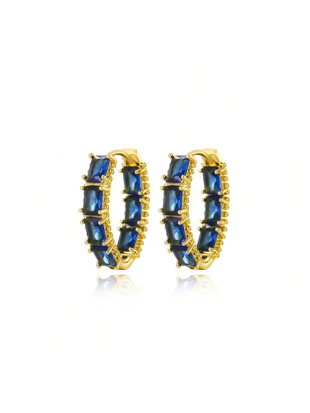 Simple & Fashionable Square Shaped Multi-colored Cubic Zirconia Stud Earrings, Daily Use-Blue-1