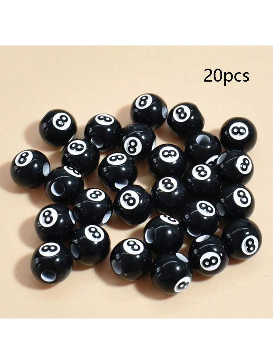 20pcs 10*11mm Acrylic Beads With Black 8 Ball Pattern, Suitable For Diy Handmade Bracelet, Phone Lanyard, Billiard Themed Accessories-Multicolor-1