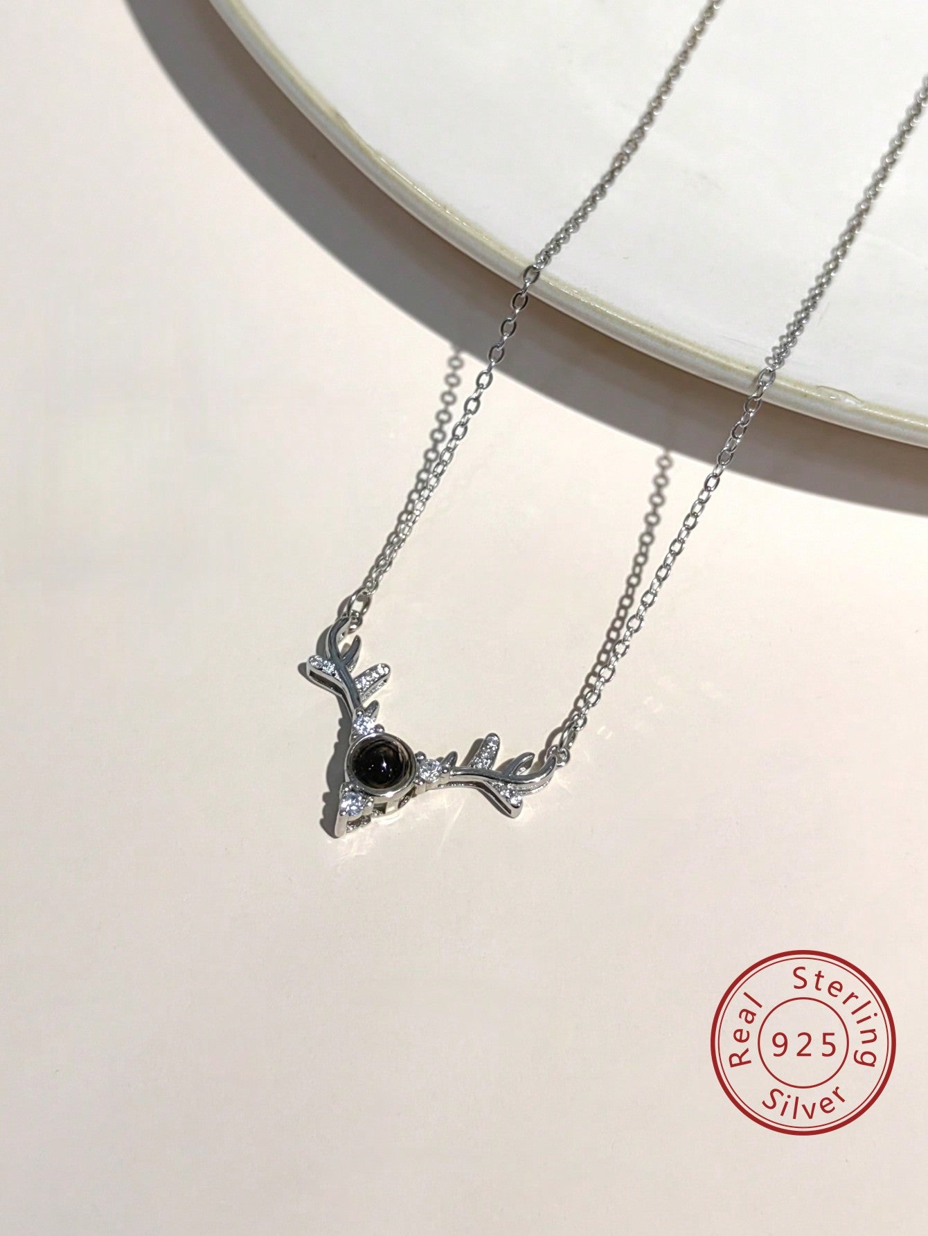 1pc Luxury S925 Silver Reindeer Necklace Embellished With Zirconia, Ideal For Ladies For Daily Or Festival Wearing, Christmas Gift With Jewelry-Silver-1