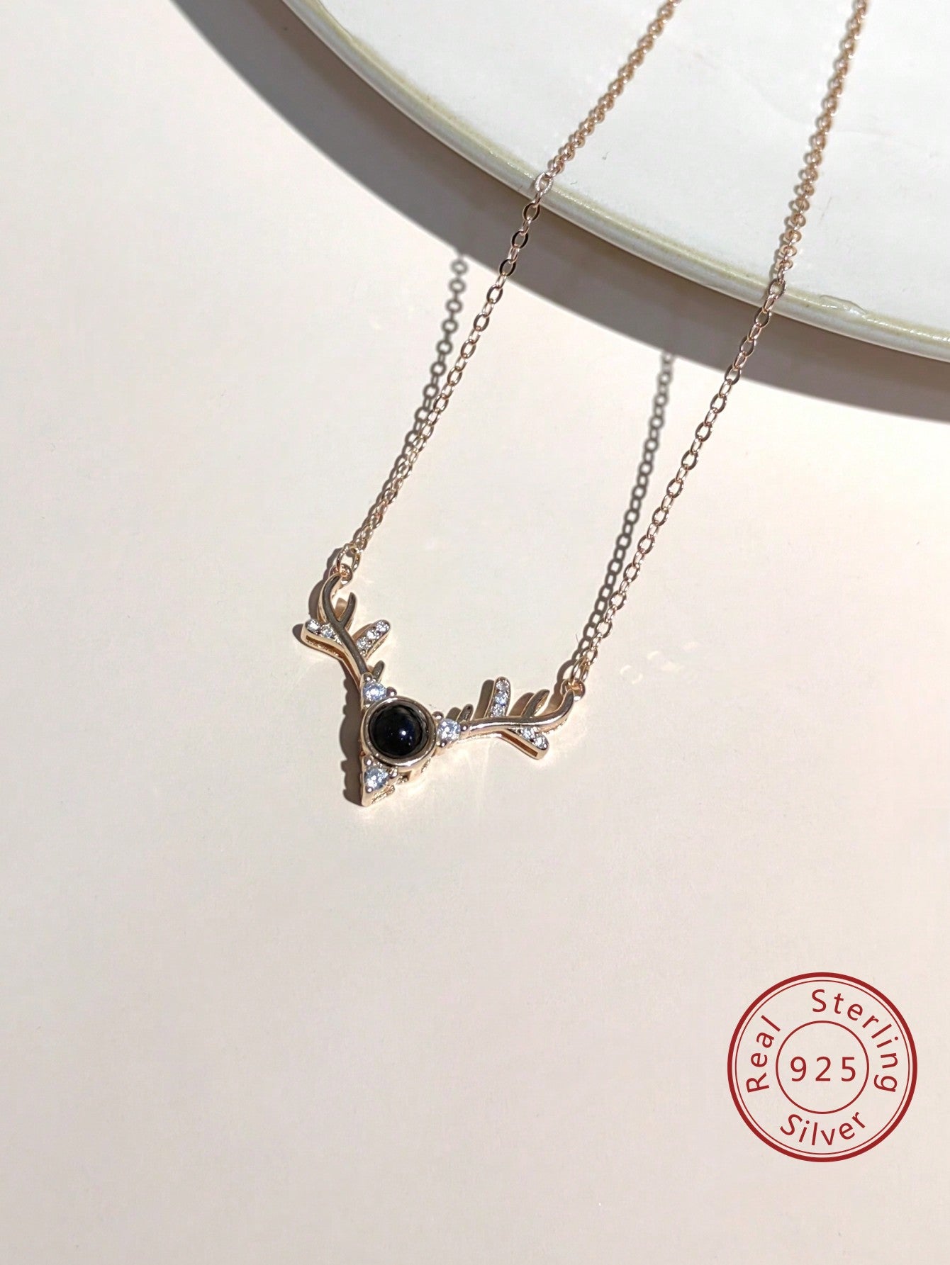 1pc Luxury S925 Silver Christmas Reindeer Pendant Necklace, 18k Rose Gold Plated With For Women, Great For Daily Wear/holiday Gift/fashion Jewelry-Rose Gold-1