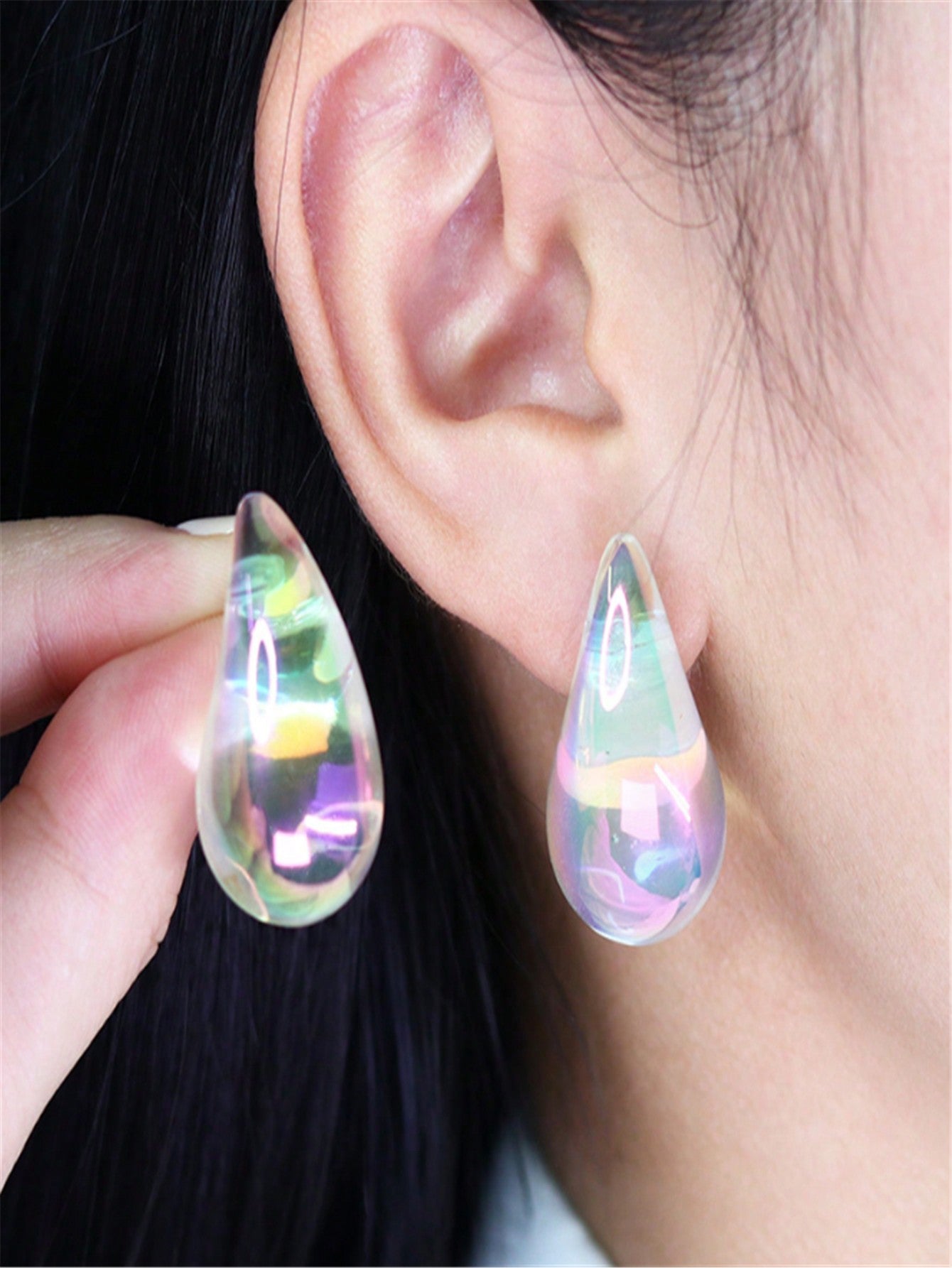 ROMWE 2pcs Water-drop Design Stud Earrings-Multicolor-1