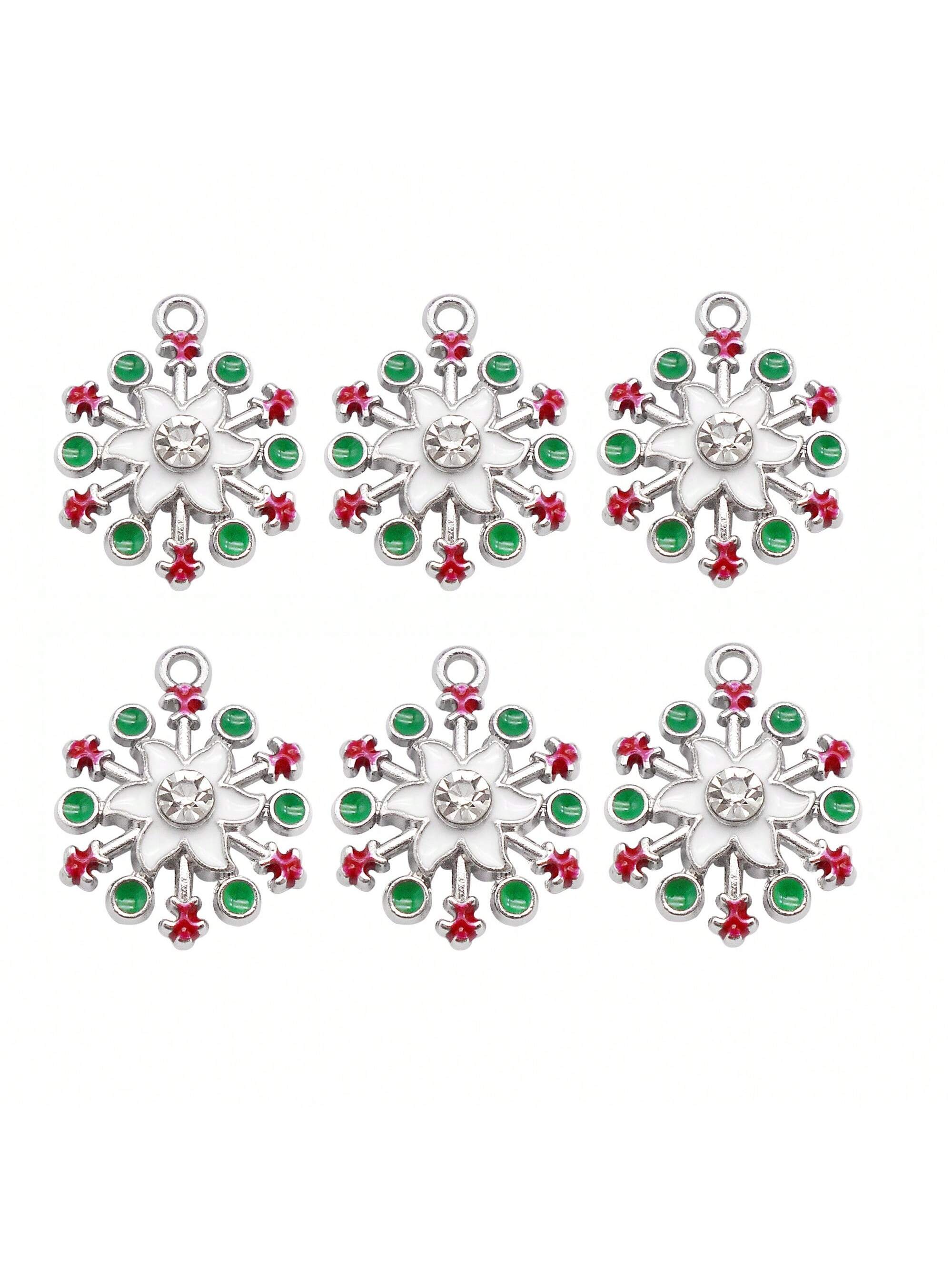 6Pcs Enamel Cute Christmas Snowflake Charms Pendants for Jewelry Making Necklace Earrings Decoration Craft DIY Finding Accessories-Multicolor-1