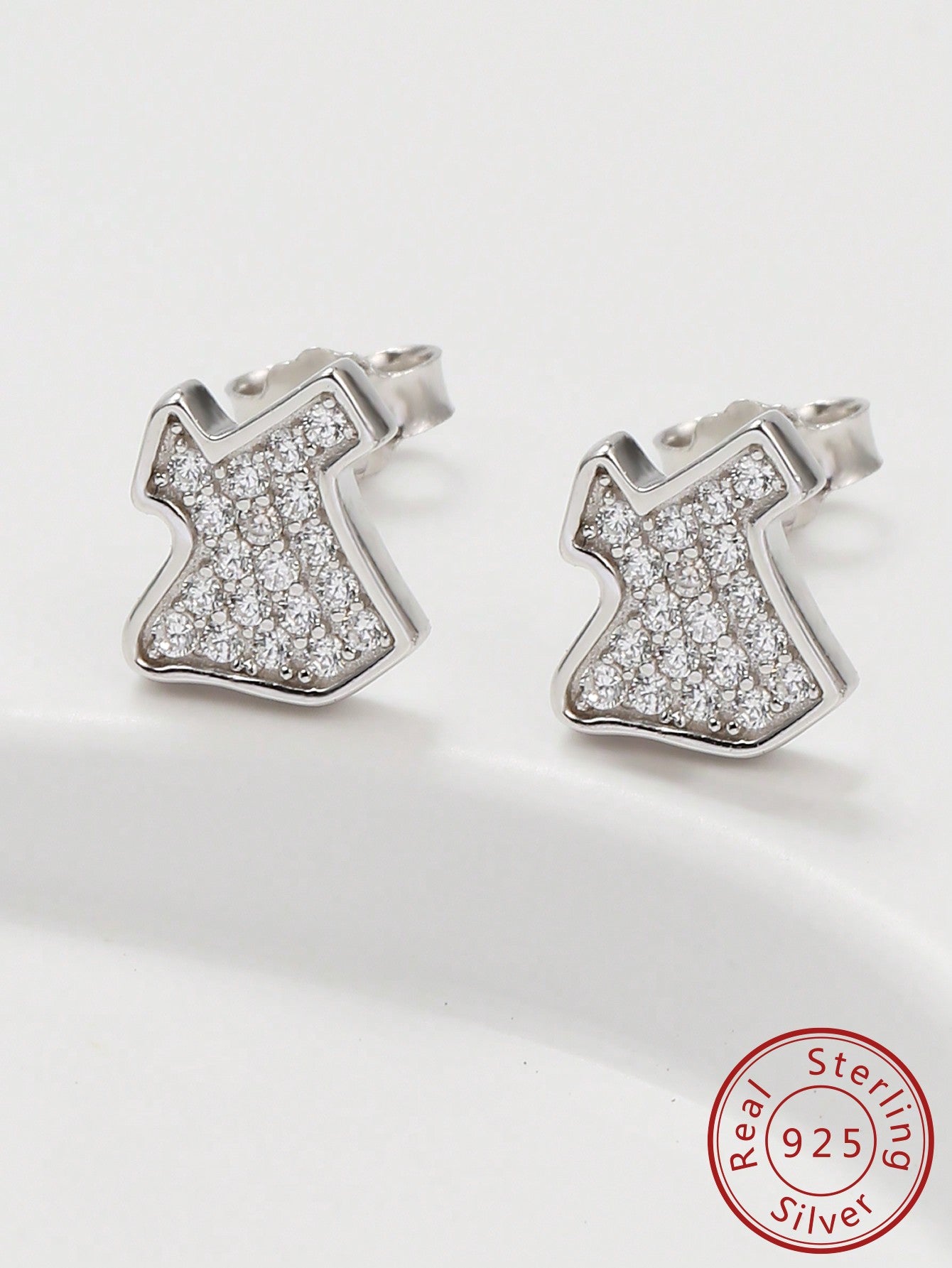 1pair Cute & Shiny Irregular Silver Cubic Zirconia Stud Earrings Suitable For Women's Daily Wear-Silver-1