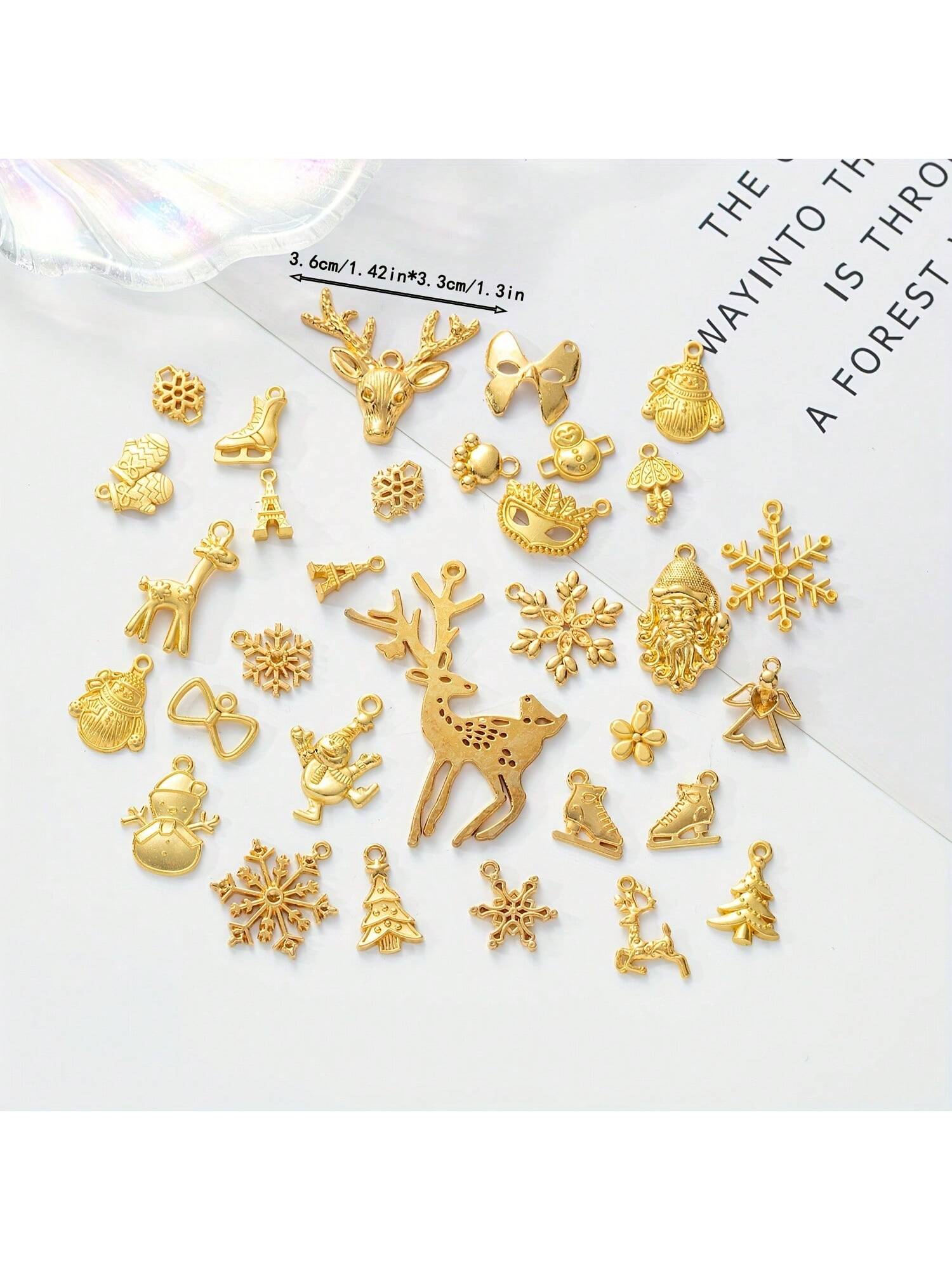 20-30Style 100g Mixed Alloy Christmas Pendants Snowflake Snowman Mask Elk Charms For DIY Necklace Bracelet Earrings Jewelry Making-Gold-1