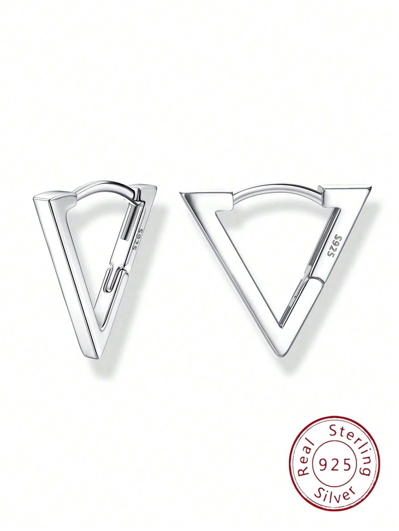 1pair Fashionable S925 Sterling Silver Geometric Triangle Earrings, Suitable For Women's Daily Wear And Dating-Silver-1