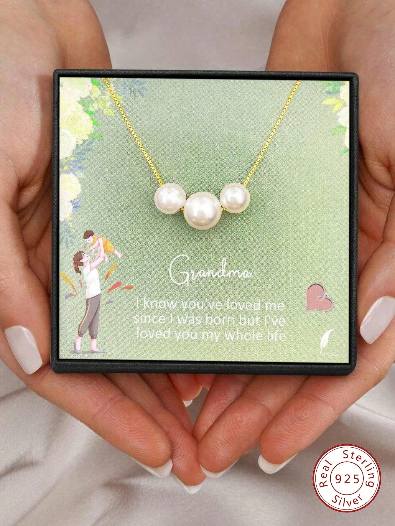 Triple Pearl Collarbone 925 sterling silver Necklace  White/Gold with Gift Box Gift set Gift For Mum Grandma Her Wife Anniversary Christmas Fine jewelry Gifts--1