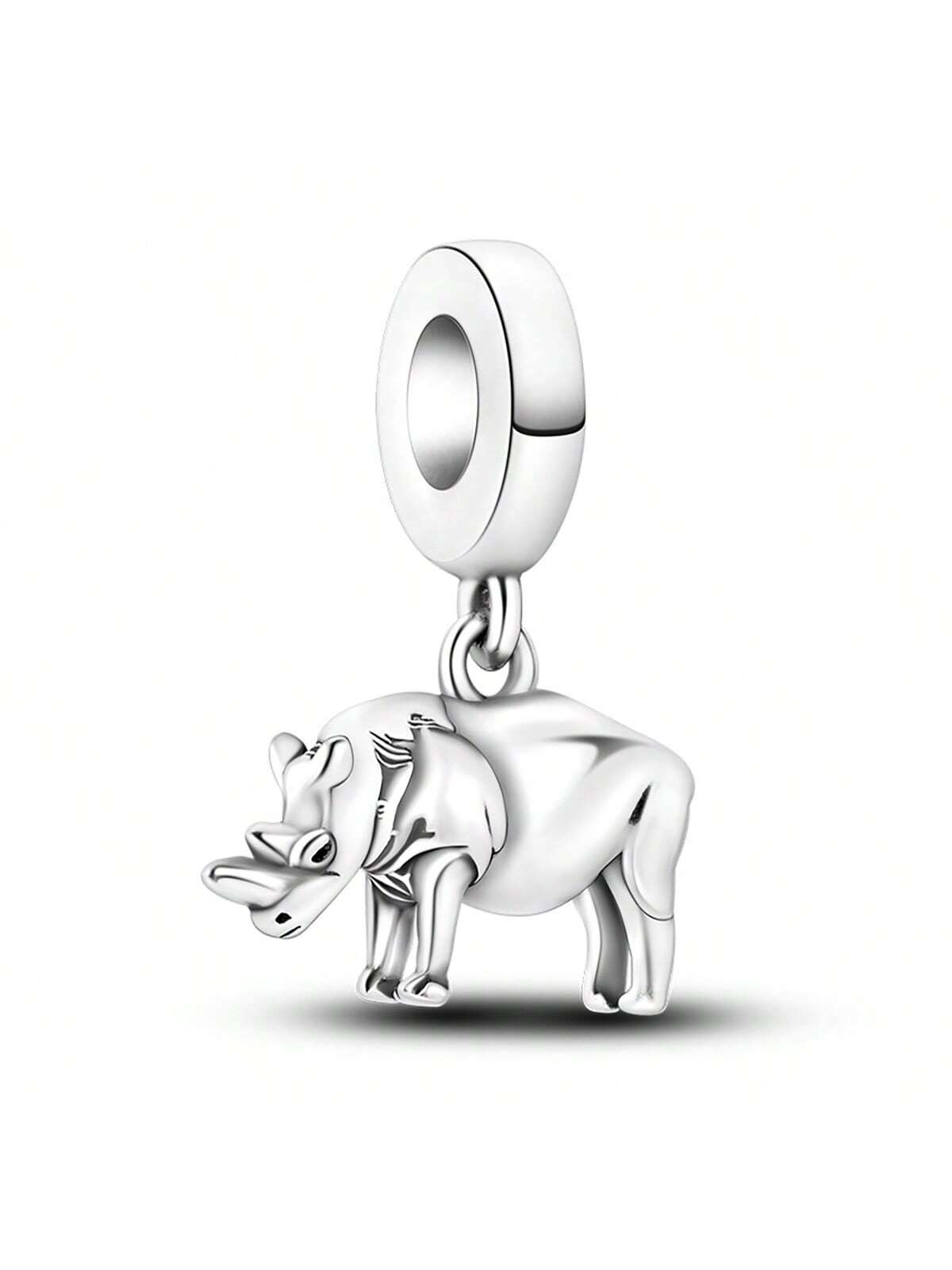 Silver Plated Charm Rhinoceros Silver Animal Series Pendant Charm Pendant Ball Suitable for Bracelets DIY Women's Jewelry-Silver-1