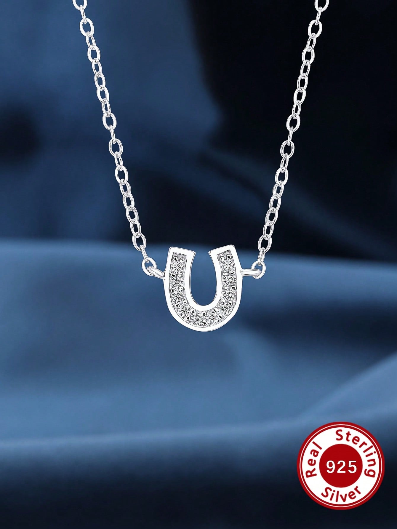 1pc Delicate White Inlaid U-shaped Horseshoe Pendant 925 Sterling Silver Clavicle Chain Pendant For Women's Everyday Wear And Gift-Silver-1