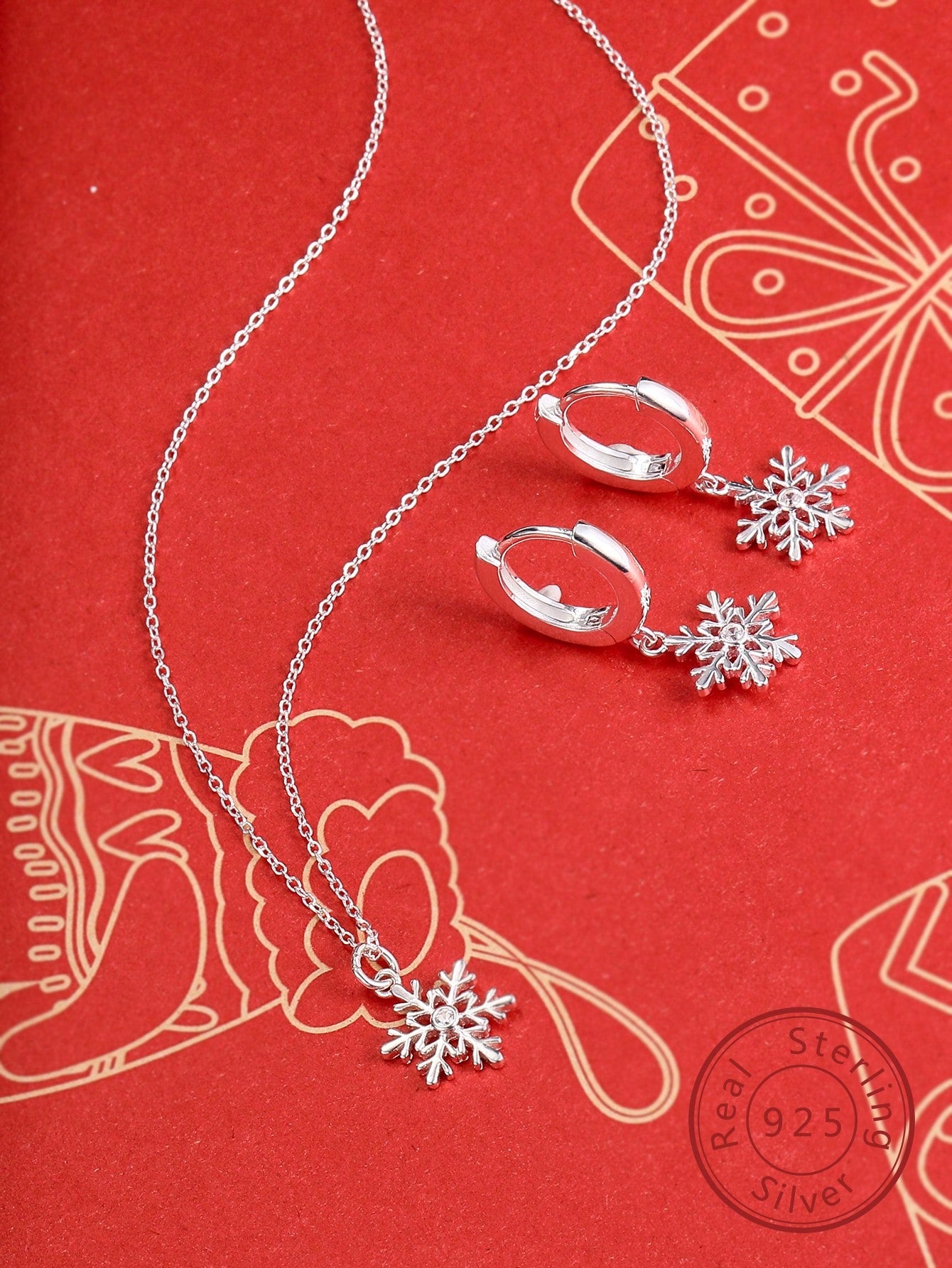 1pc European & American Style S925 Sterling Silver Snowflake Earrings Necklace Set With Simple Design, Exquisite Quality And Chic Diamond Inlaid, Perfect Gift For Women/girls On Daily Wear And Christmas Party-Silver-1