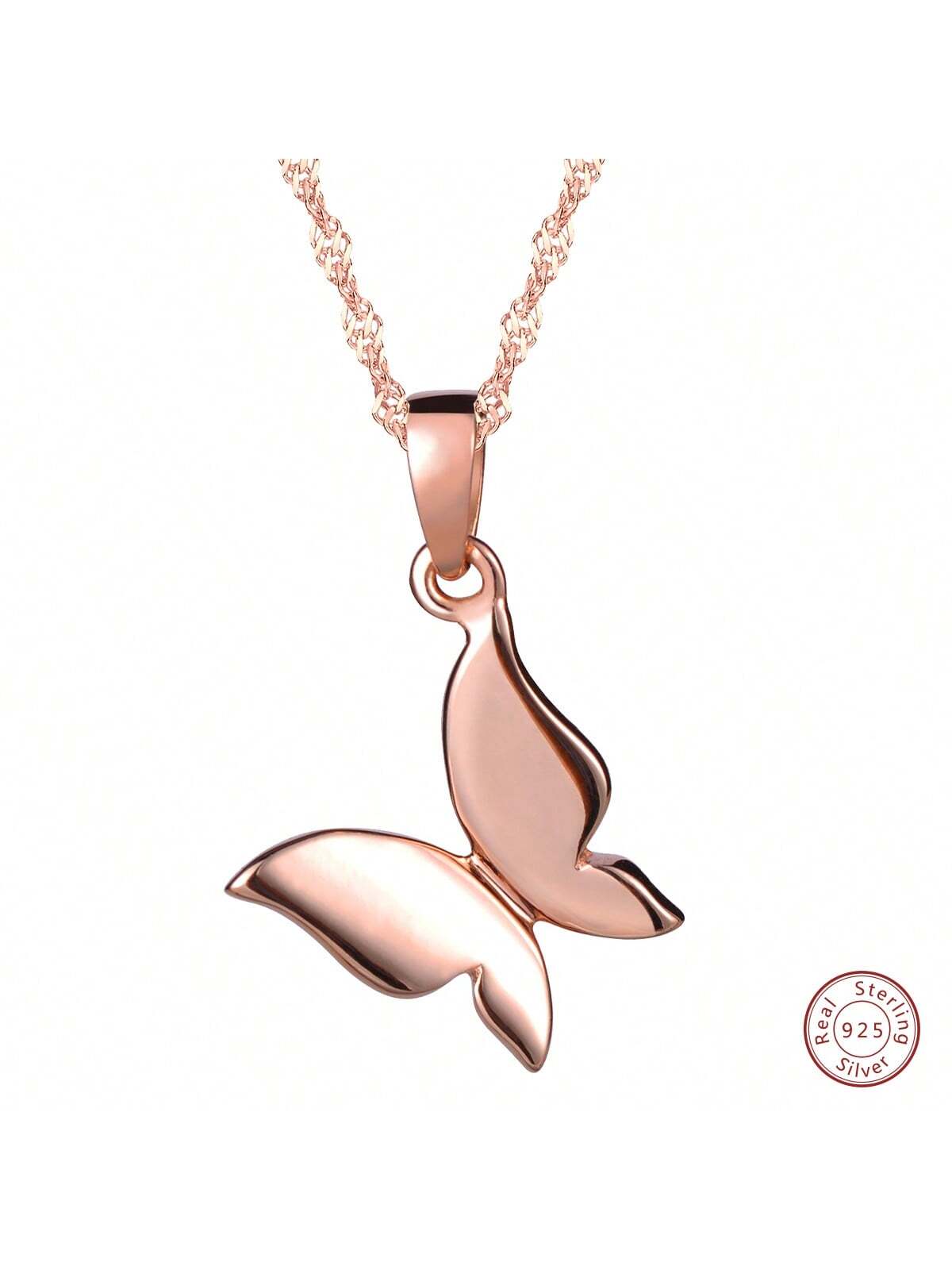 1pc Lovely & Fashionable 925 Sterling Silver Butterfly Pendant Necklace Suitable For Women And Girls As Birthday, Daily, Christmas, Valentine's Day, Mother's Day Gift-Rose Gold-1