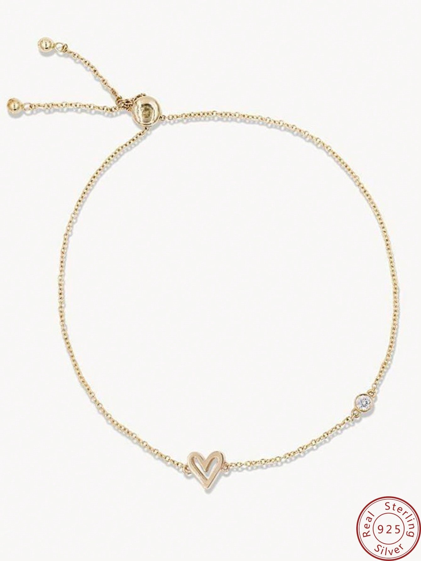 Gold-tone Heart-shaped Zirconia Design Bracelet-Yellow Gold-1