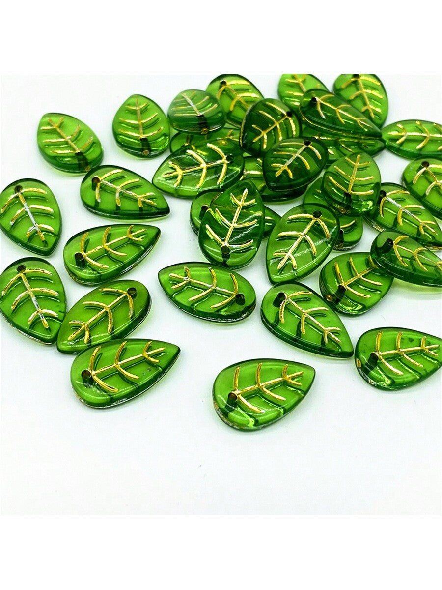 20 pcs Green Small Leaf Shape Beads For Jewelry Making DIY Bracelet Necklace Accessories-Green-1