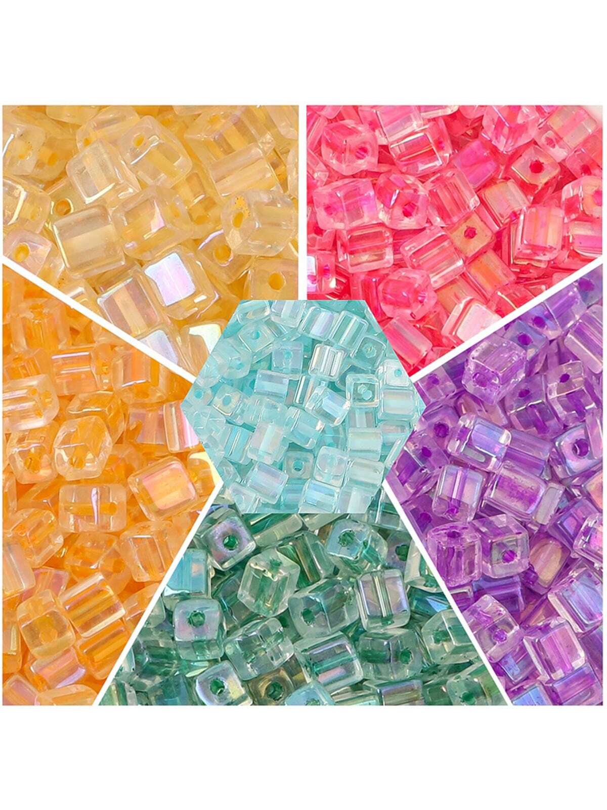 400 Pcs Crystal Cube Beads Square Glass Beads 4 mm Crystal Spacer Beads Clear Loose Beads for Necklace Bracelet DIY Jewelry Crafts Making Supplies-Multicolor-1