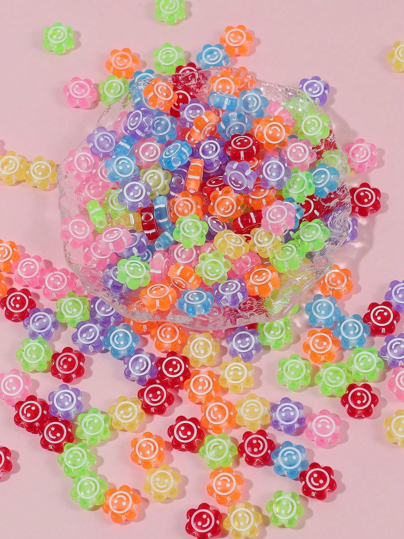 1pc Acrylic Resin Multicolor Sunflower & Smiling Beaded Pendant For Diy Bracelet, Necklace--1