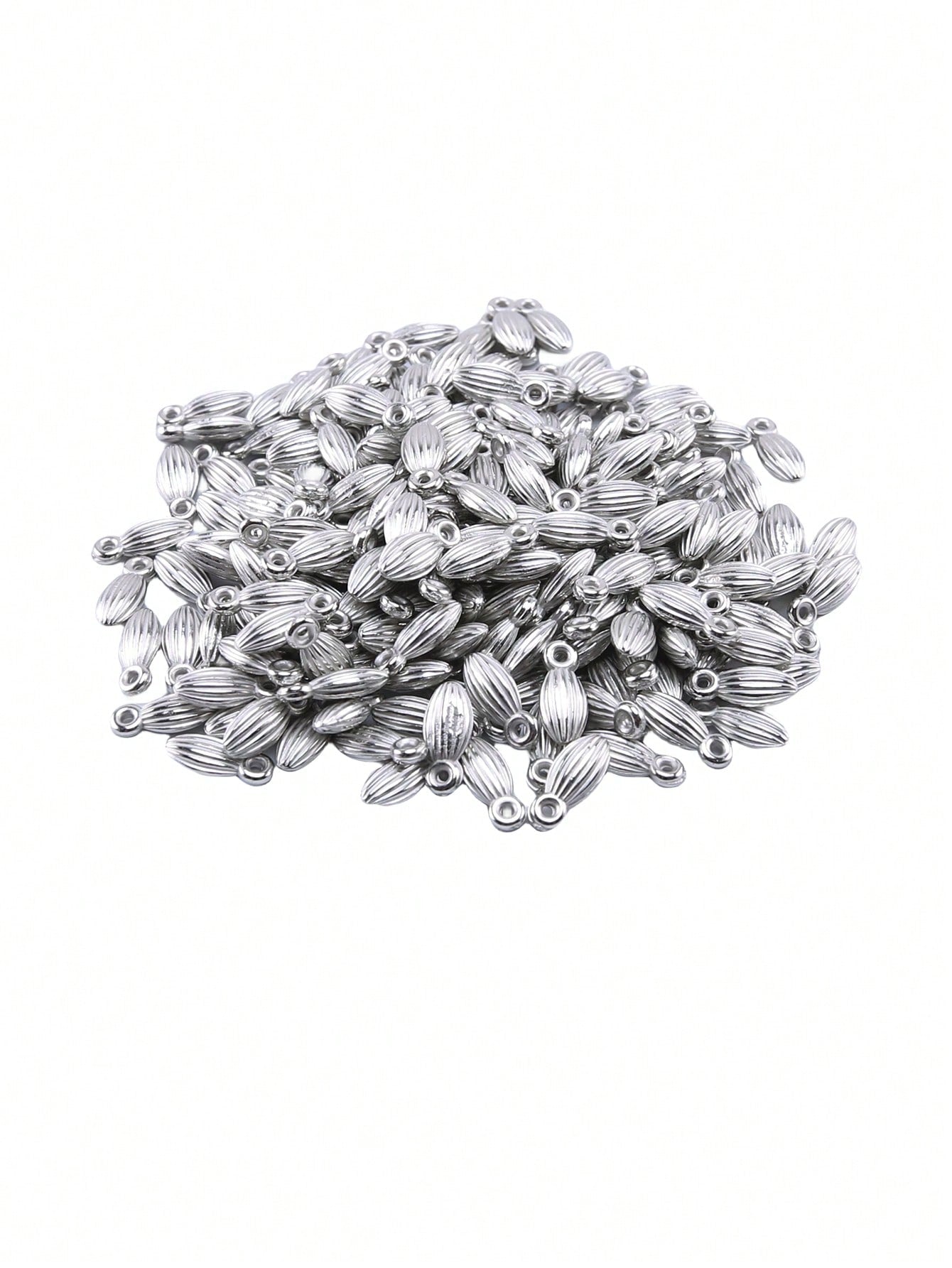 200pcs Plastic Silver-color Ccb Peanut Shaped Vertical Stripe Ellipse Pendant For Diy Bracelets & Necklaces Jewelry Making-Silver-1