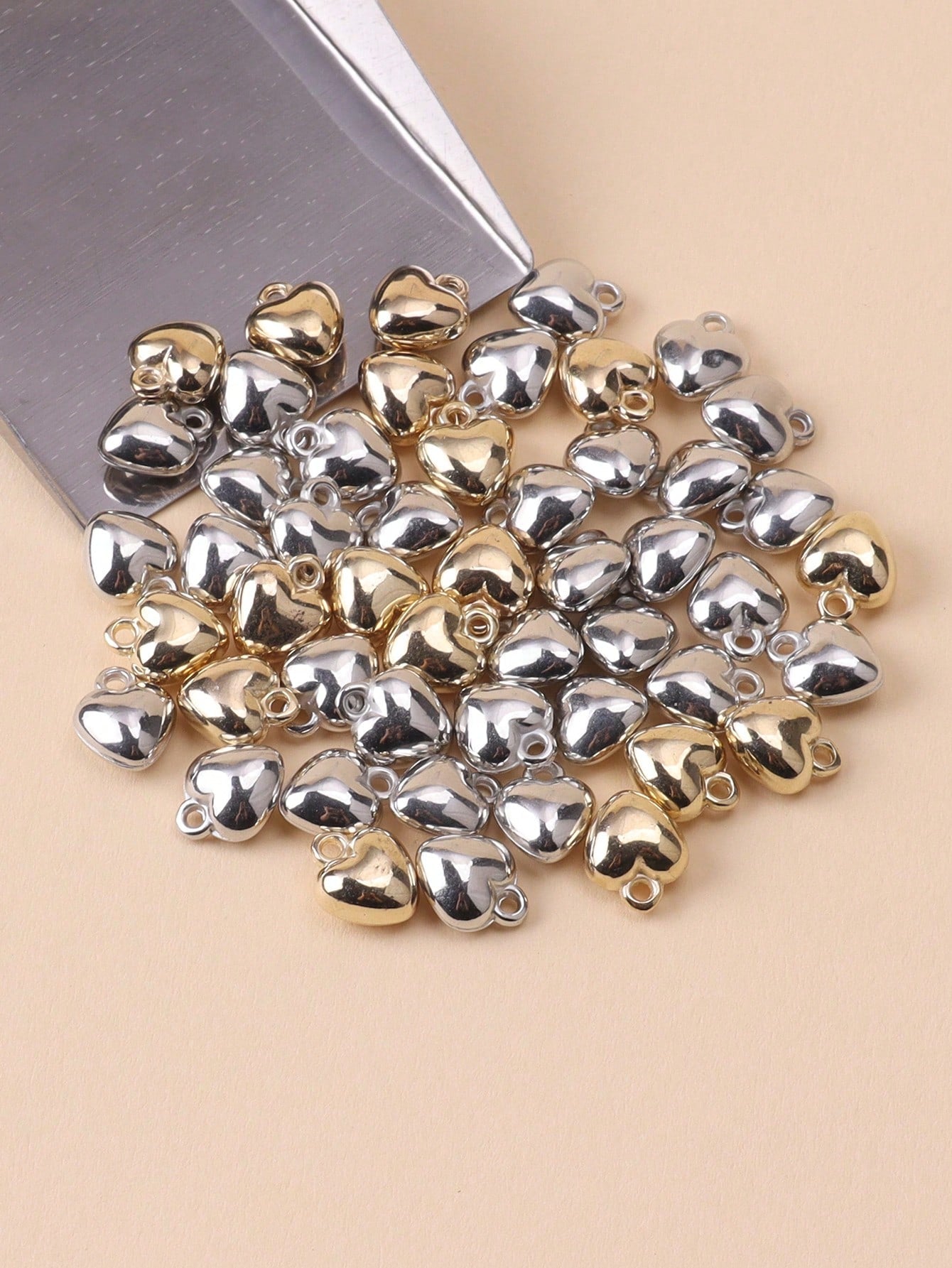 50pcs Fashionable 3d Electroplated Abs Heart Shaped Pendant For Earrings, Necklaces, Key Chains, Diy Jewelry Making Materials-Multicolor-1