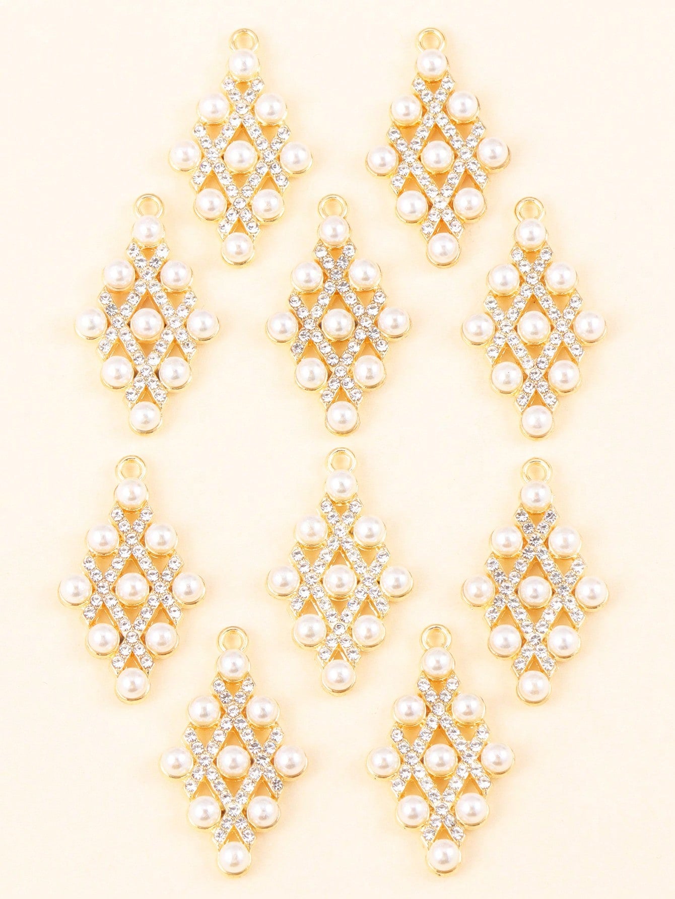 10pcs Elegant Geometric Zinc Alloy Pendant With Rhinestone And Pearl For Diy-Gold-1