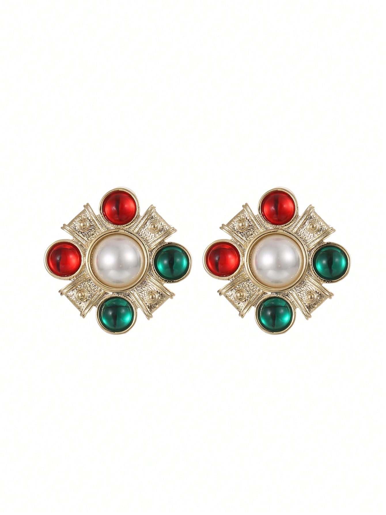 1 Pair Of European And American Retro Gold Colored Earrings, Faux Pearl Studs For Women's Daily Wear-Gold-1