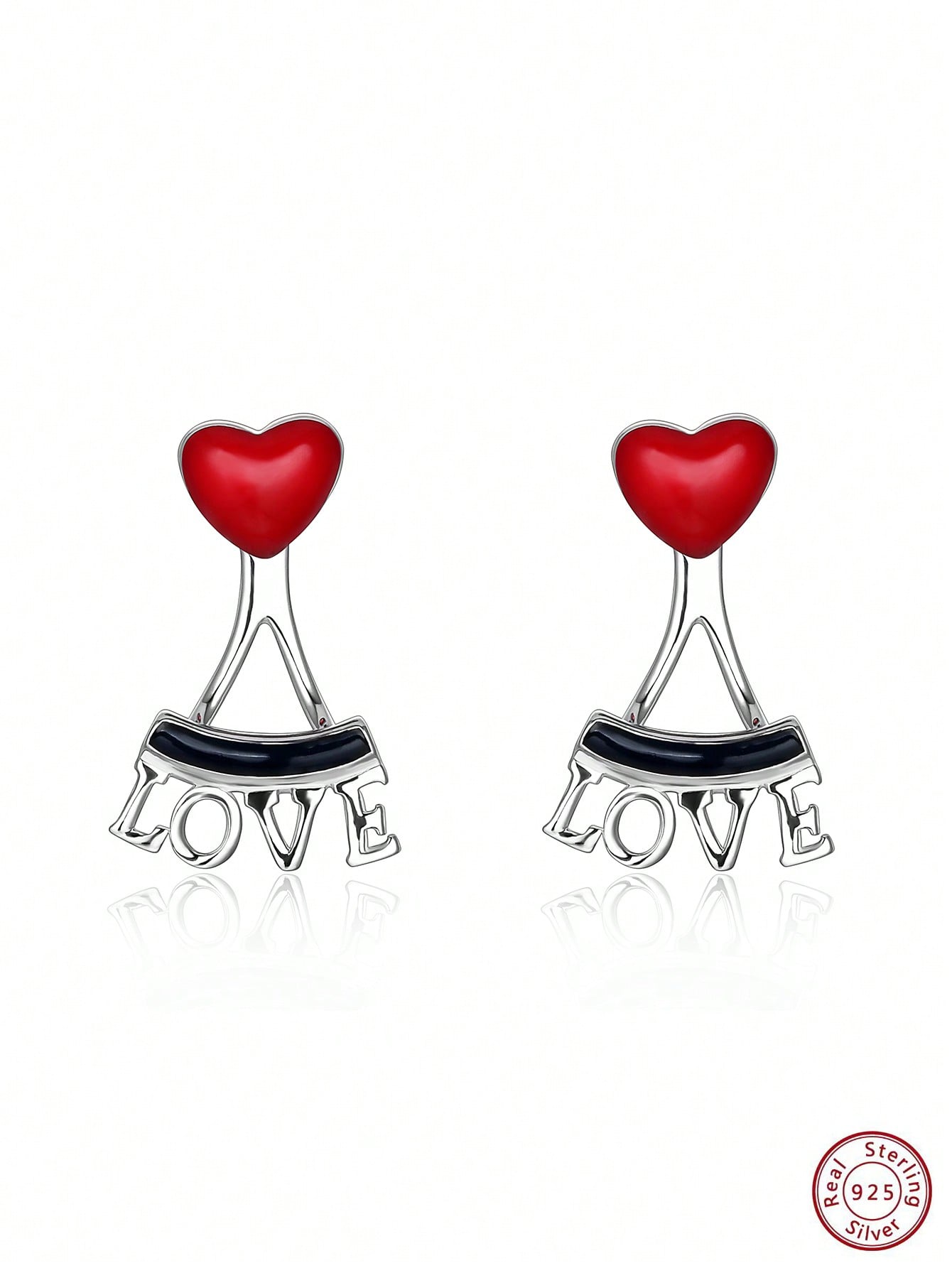 1pair Sterling Silver Oil dripping detachable Love heart-shaped earrings-Red-1