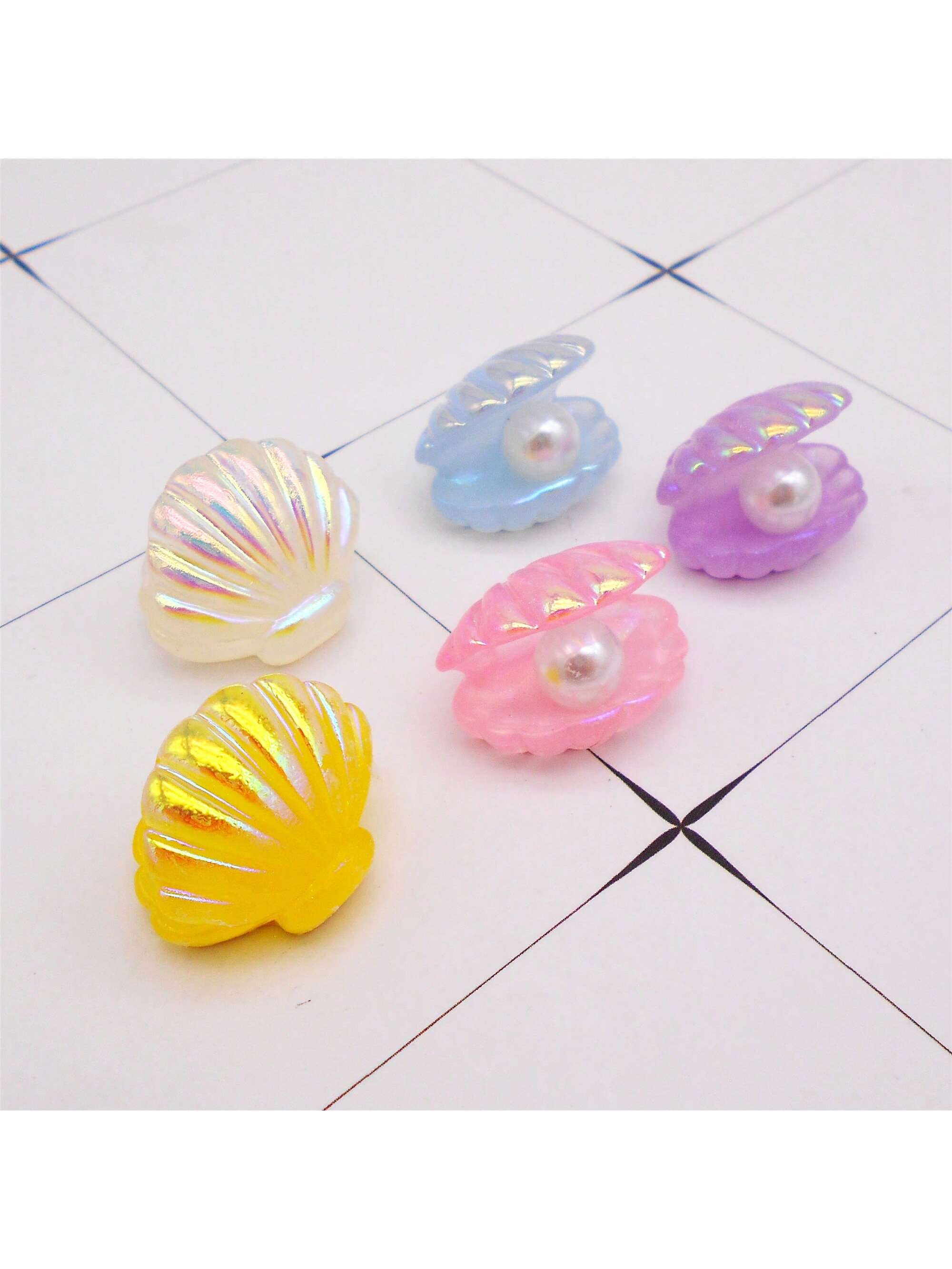 5Pcs Resin Conch Shell with Pearl Charms Flatback No Hole Pendants for Jewelry Making Necklace Earrings Decoration Craft DIY Finding Accessories No Hole Hoop-Multicolor-1