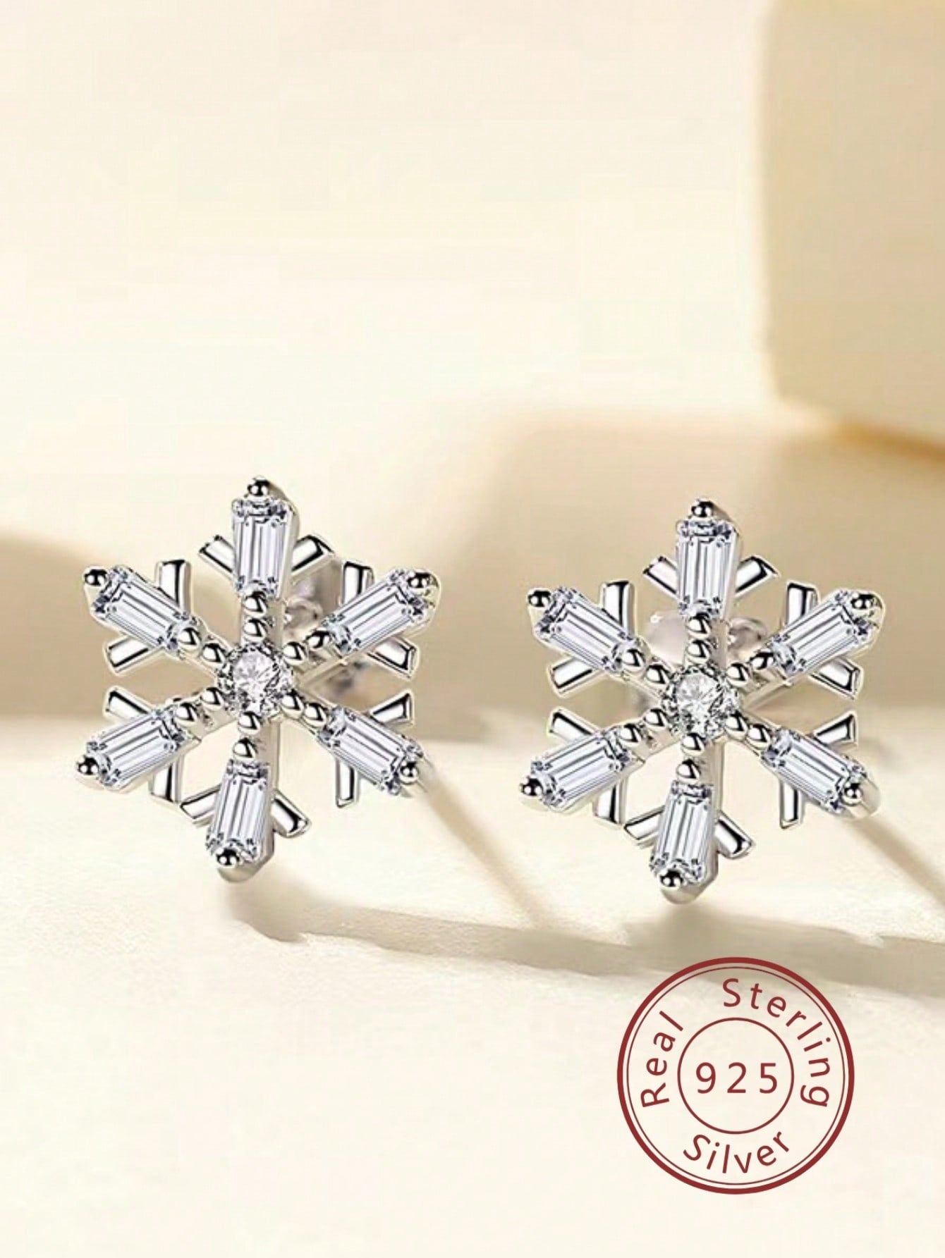 2pcs Fashionable 925 Sterling Silver Snowflake Earrings With Dazzling Rhinestones, Christmas Gift, Suitable For Women's Daily Wear-White-1