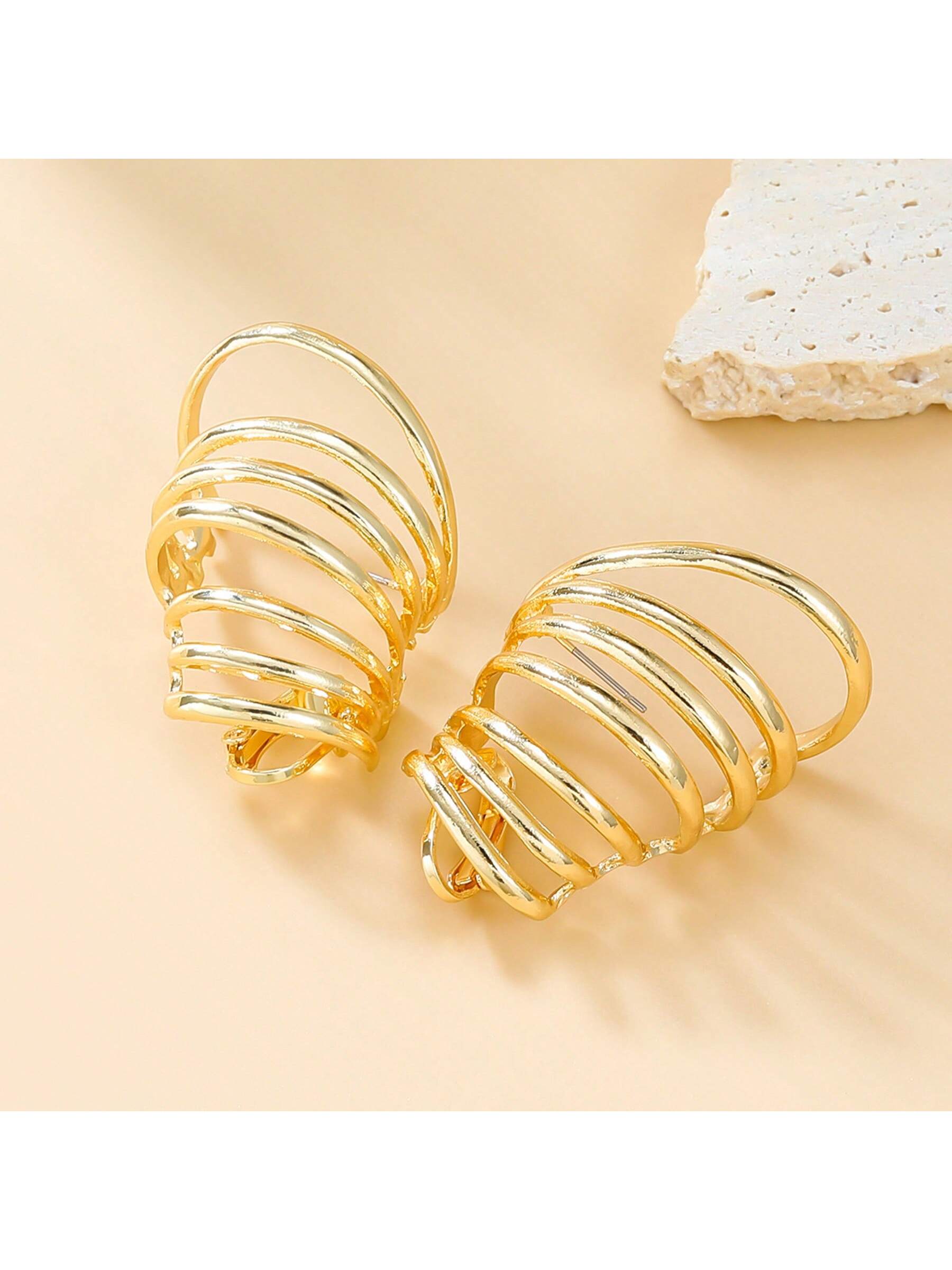 Gold Multi-layer Circle Design Earrings, Luxurious And Creative Ear Accessories, Suitable For Ladies' Party Wear-Gold-1