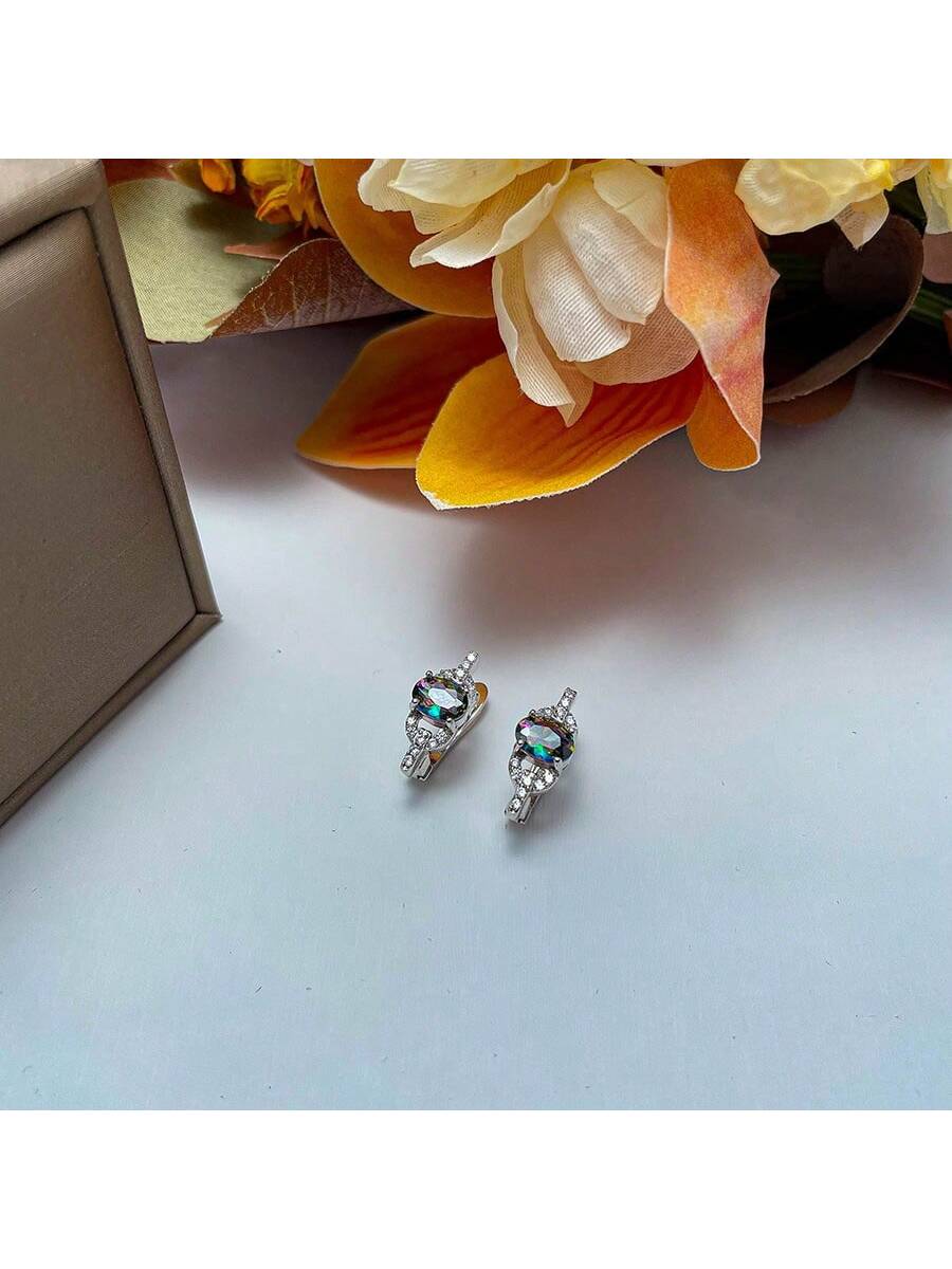 Luxury Fashionable & Rhinestone Women's Rings And Earrings Set, 925 Sterling Silver, Colorful Petal Design, Ideal For Wedding, Party, Birthday, Anniversary Gift--1