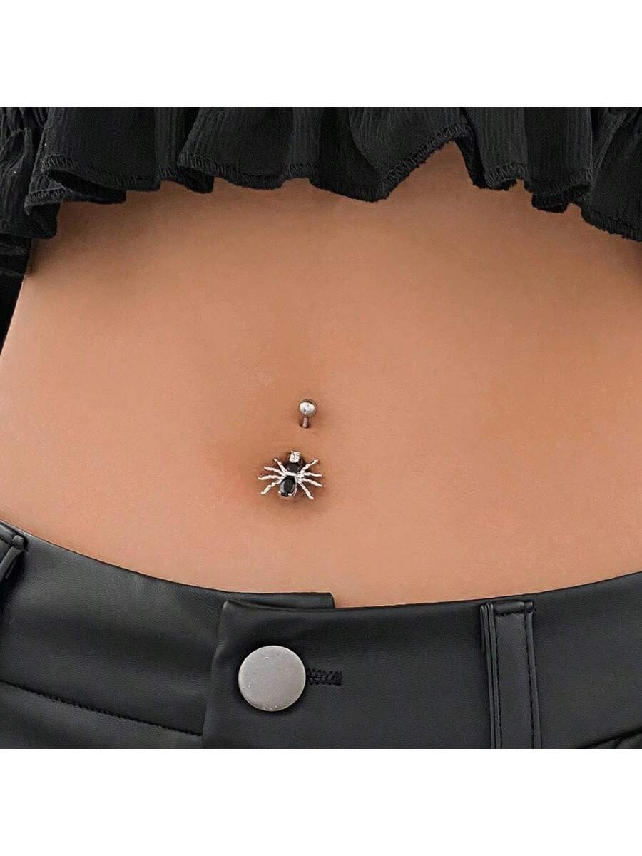 Personalized Belly Button Ring, Hiphop Style Stainless Steel Spider Shaped With Copper & Micro Inlaid Navel Piercing-Multicolor-1