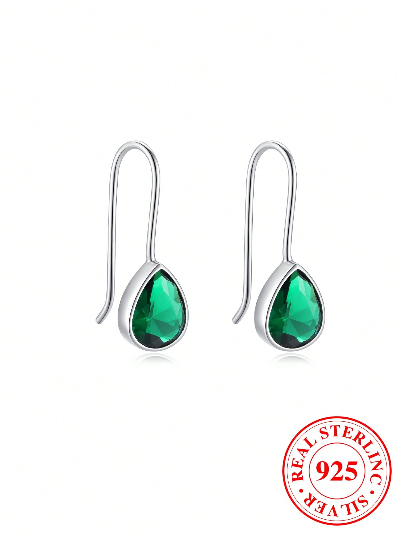 1pair Elegant Sterling Silver Water Drop-shaped Green Hook Earrings For Women, Dating, Party, Birthday Gift-Green-1