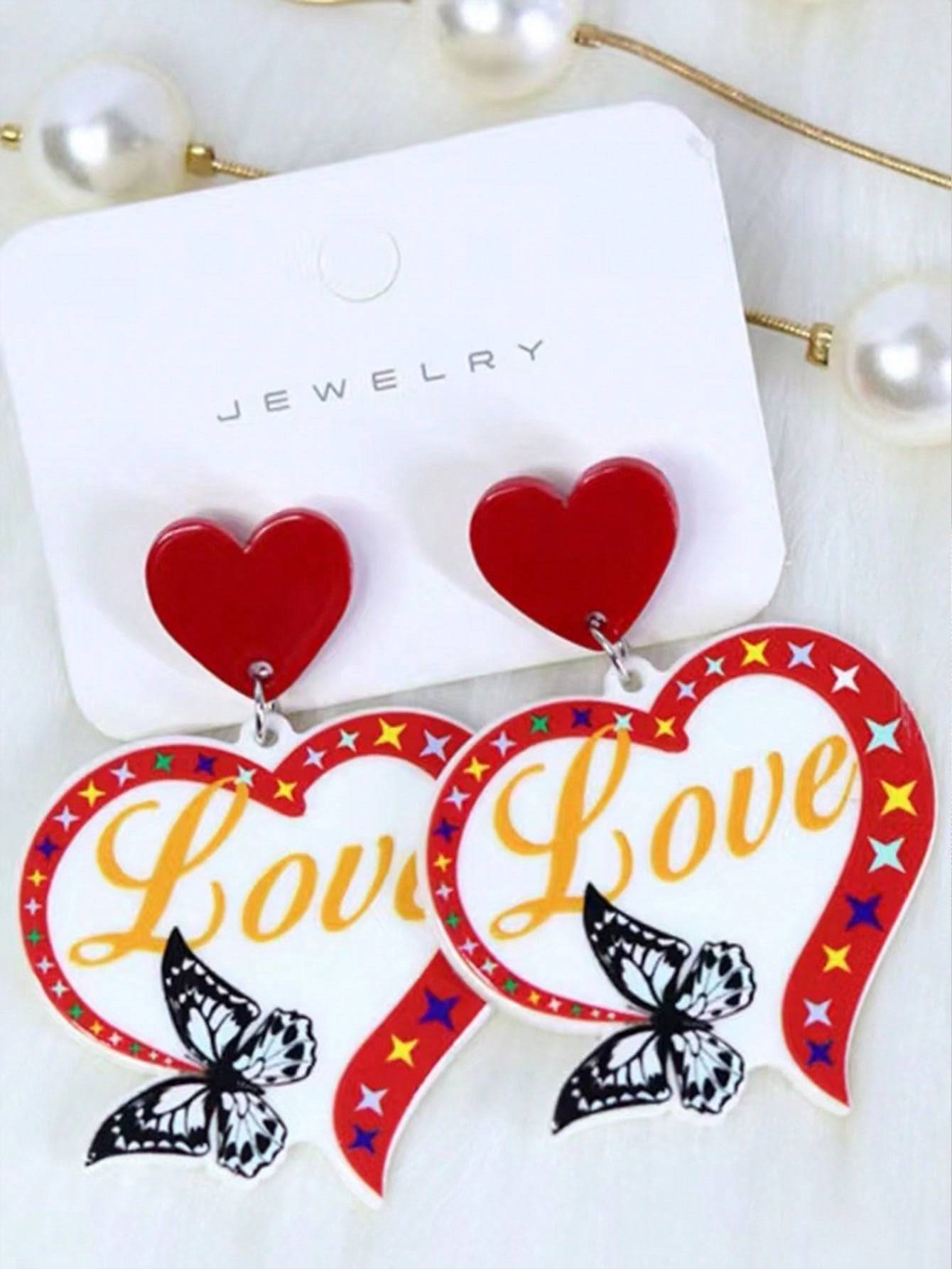 1pair Fashionable Elegant Heart & Butterfly Design Drop Earrings For Women, Creative Love Style Ear Studs For Valentine's Day, Thanksgiving, New Year, Lucky Jewelry-Multicolor-1