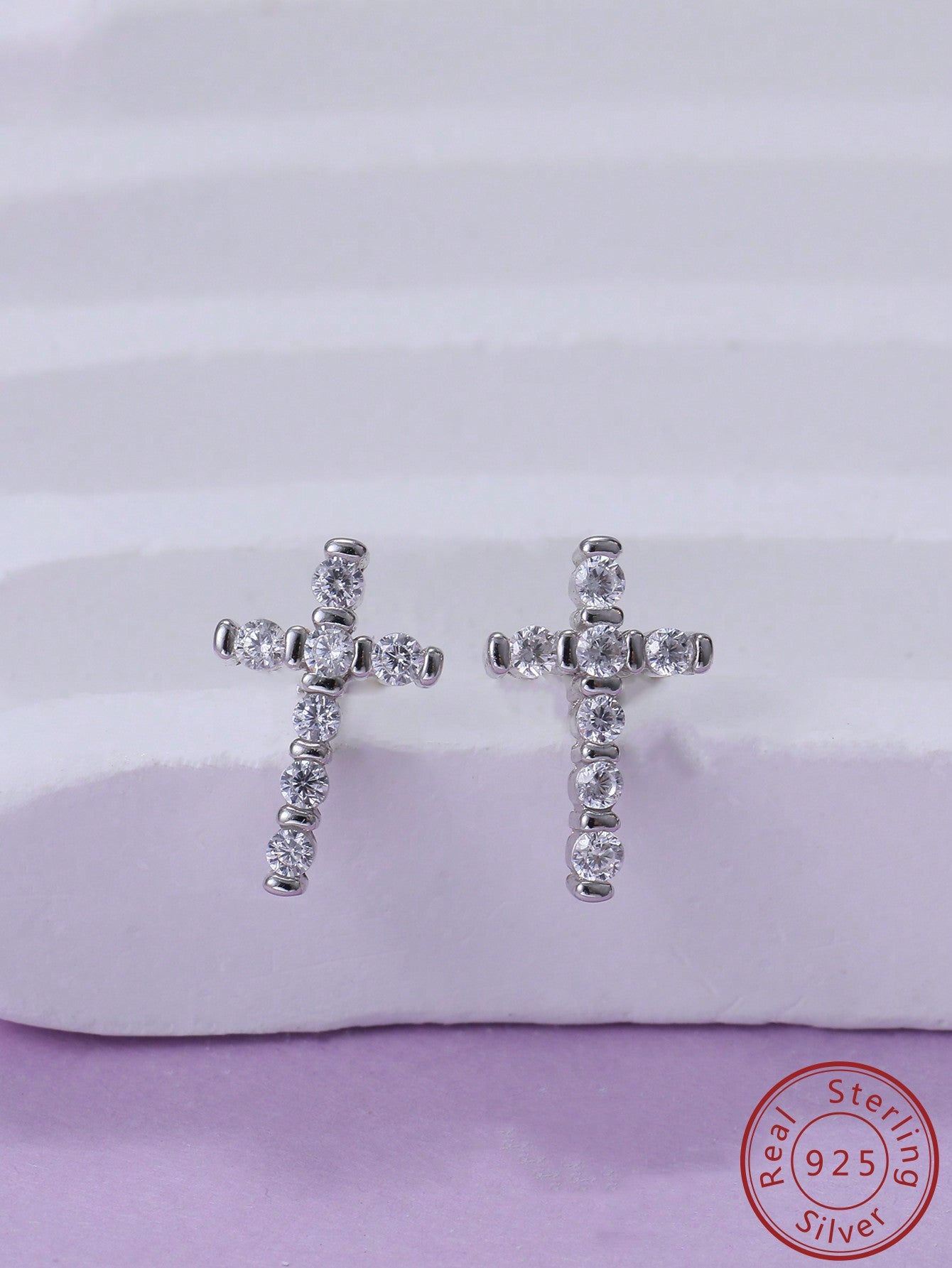 1 Pair Of S925 Sterling Silver Diamond Cross Stud Earrings For Women, Unique Temperament Earrings, Light Luxury, Personalized And Versatile Earrings Accessories-Silver-1