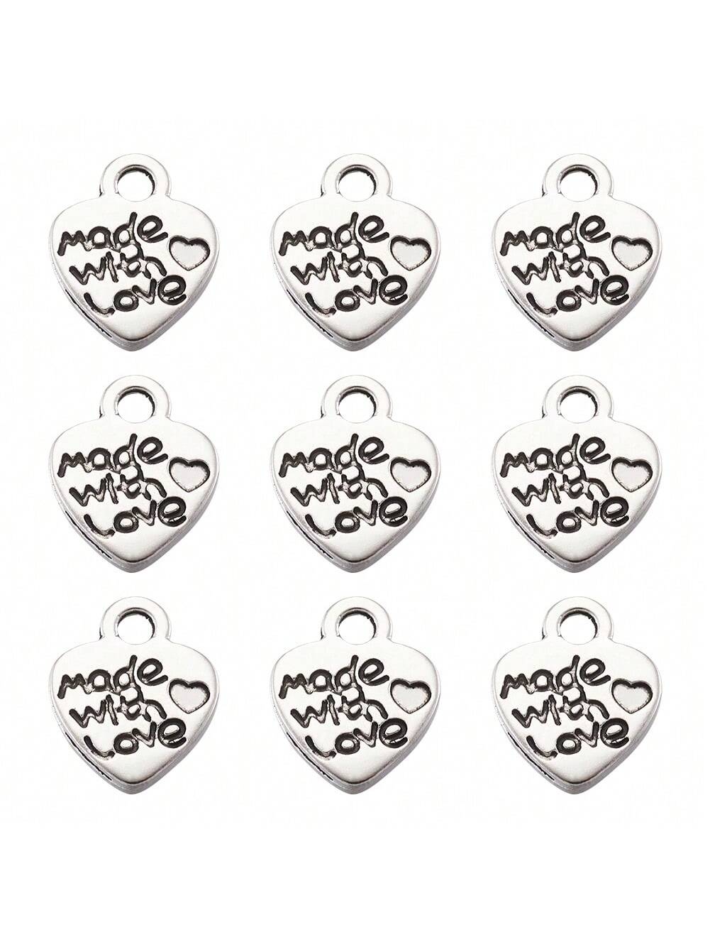 50pcs 12.2x10x1.8 Mm Valentine'S Day Gift Heart Shape Antique Silver  Alloy Pendant, Heart With Made With Love, For DIY Necklace And Other Jewellery Making--1