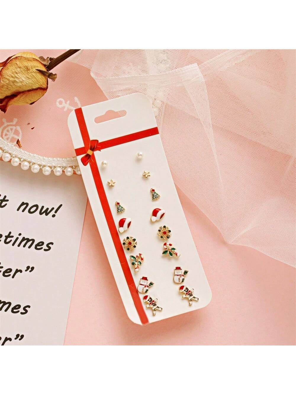 8 Pairs/set Fashionable Minimalist Christmas Theme Stud Earrings For Women--1