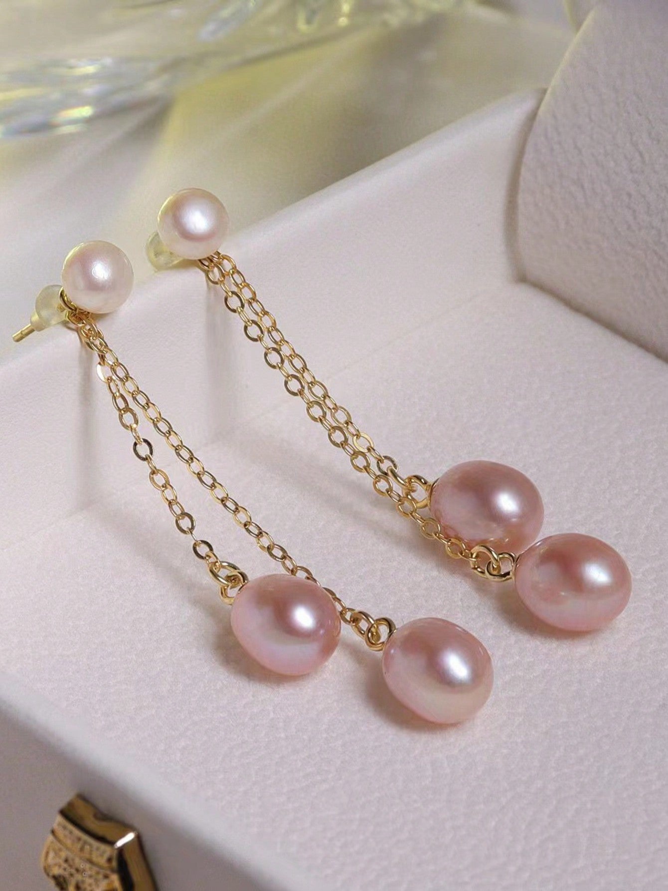 S925 Silver & Natural Freshwater Pearl Fringe Earrings, Double Pearl Design, Fashionable And All-Match, Perfect For Daily Wear--1