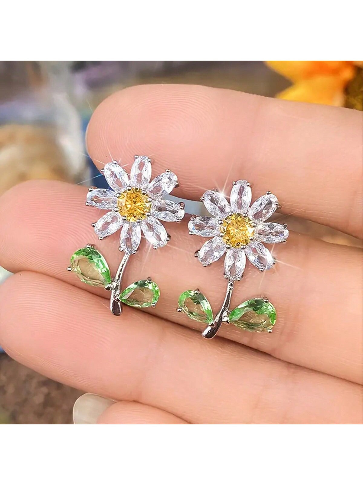 1pair Minimalist & Fashionable Daisy Flower Shape Silver Stud Earrings, High-end & Unique Women's Jewelry For Daily Wearing & Festival Gift-Silver-1