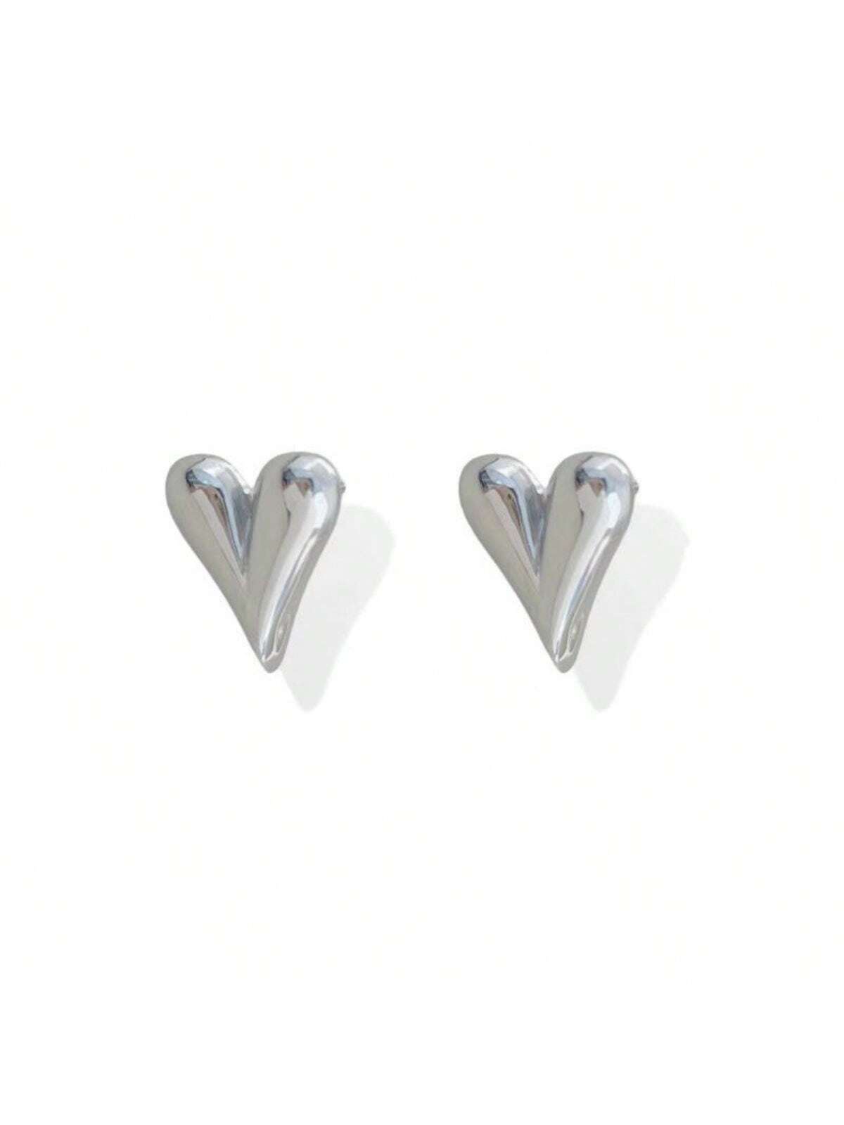 1pc Fashionable & Simple Style Stainless Steel 18k Gold Plated Stud Earrings Suitable For Women's Daily Wear-Silver-1