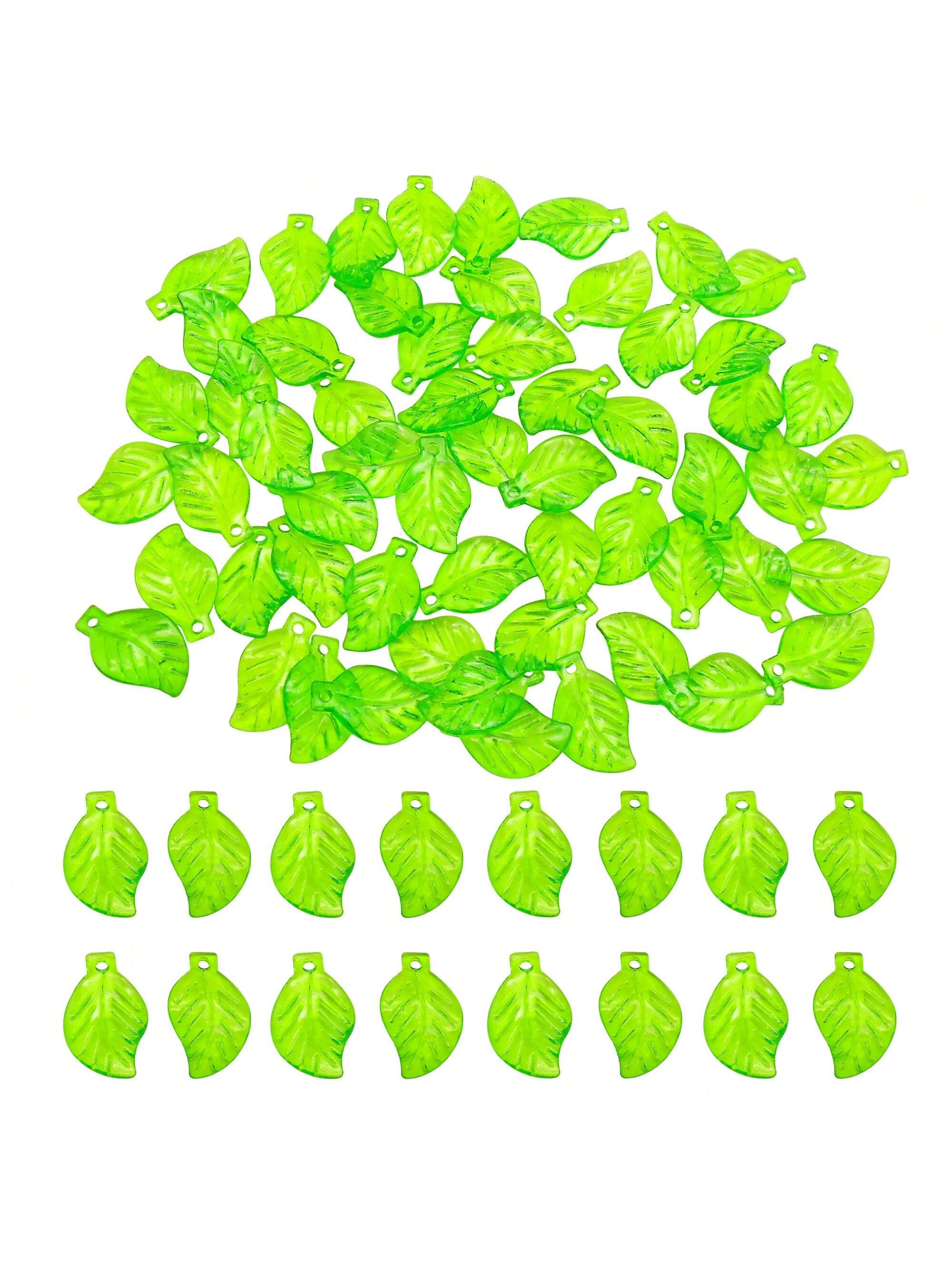 100Pcs Plastic Green Leaf Charms Pendants for Jewelry Making Necklace Earrings Decoration Craft DIY Finding Accessories-Multicolor-1