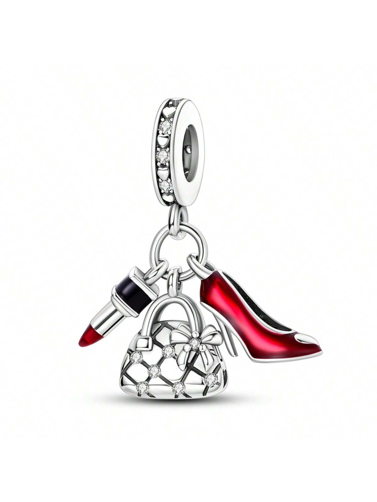 1pc Red & Oil Drip & Silver Plated & Decor Charm Pendant Suitable For Bracelet, Necklace, Diy Jewelry Making--1