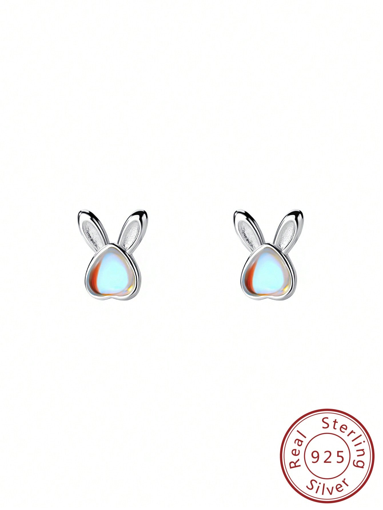 1pair Lovely 925 Sterling Silver Rabbit Shaped Moonstone Earrings Daily Jewelry Accessory--1