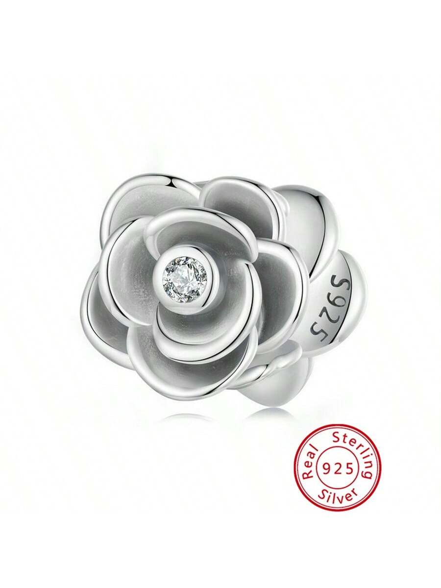 Exquisite three-dimensional rose DIY bracelet beads romantic and elegant retro s925 sterling silver beads loose beads-Silver-1