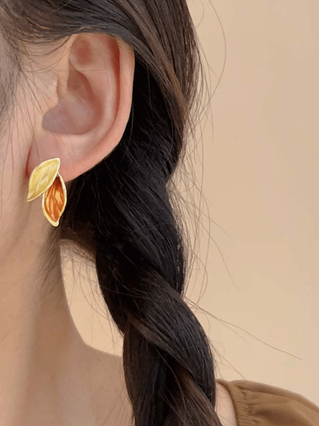 1pair New Design High-end & Elegant Drop Glazed Retro Caramel Color & Philodendron Leaf Shaped Women's Earrings, Everyday Wear--1