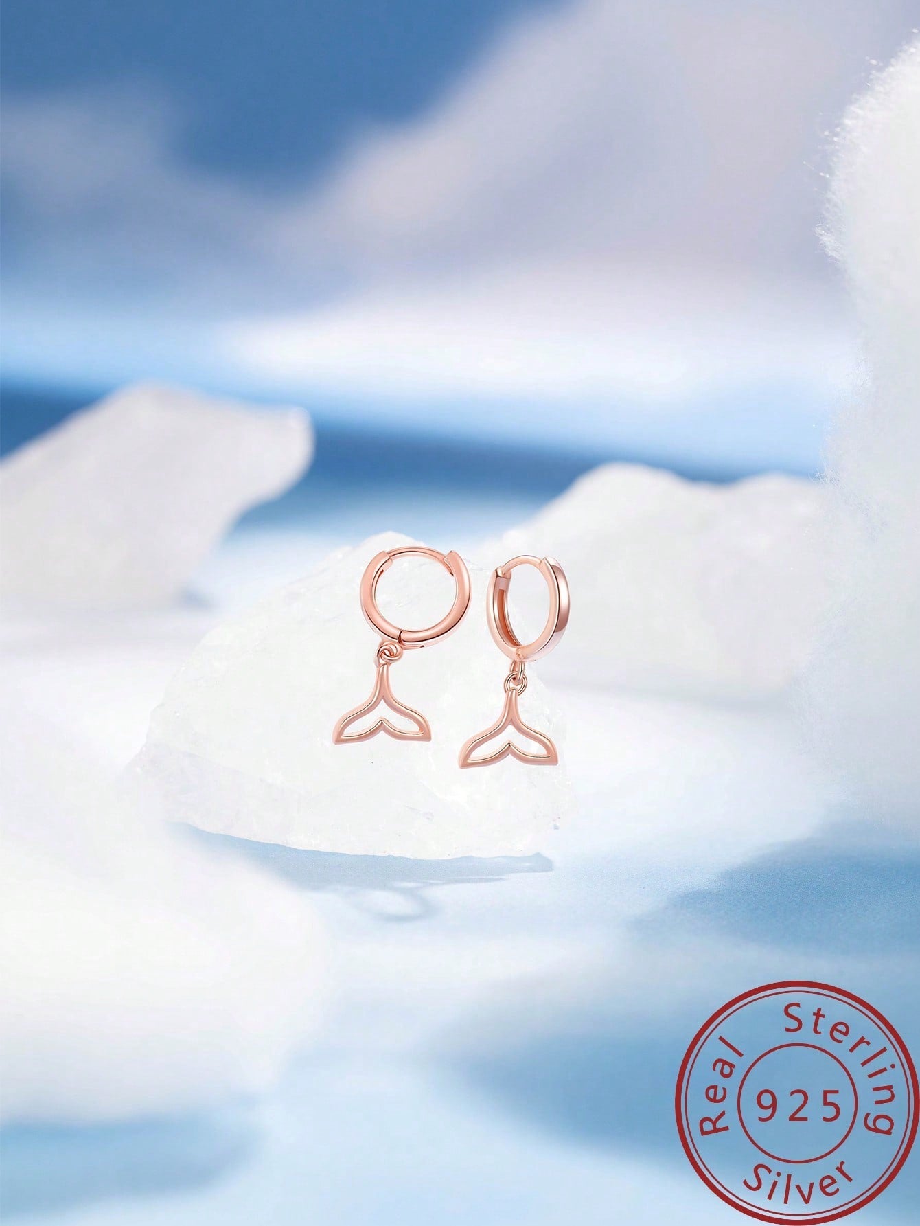 1pair S925 Sterling Silver Fish Tail Decorated Stud Earrings Suitable For Daily Wear For Women-Rose Gold-1