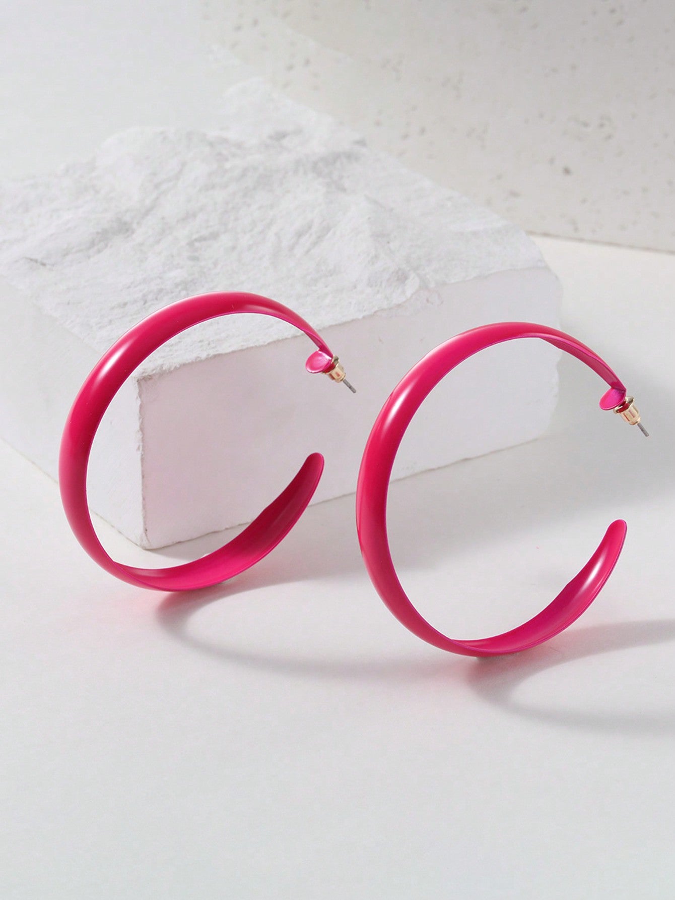 1pair Fashionable Large Coated Enamel Hoop Earrings For Women-Hot Pink-1