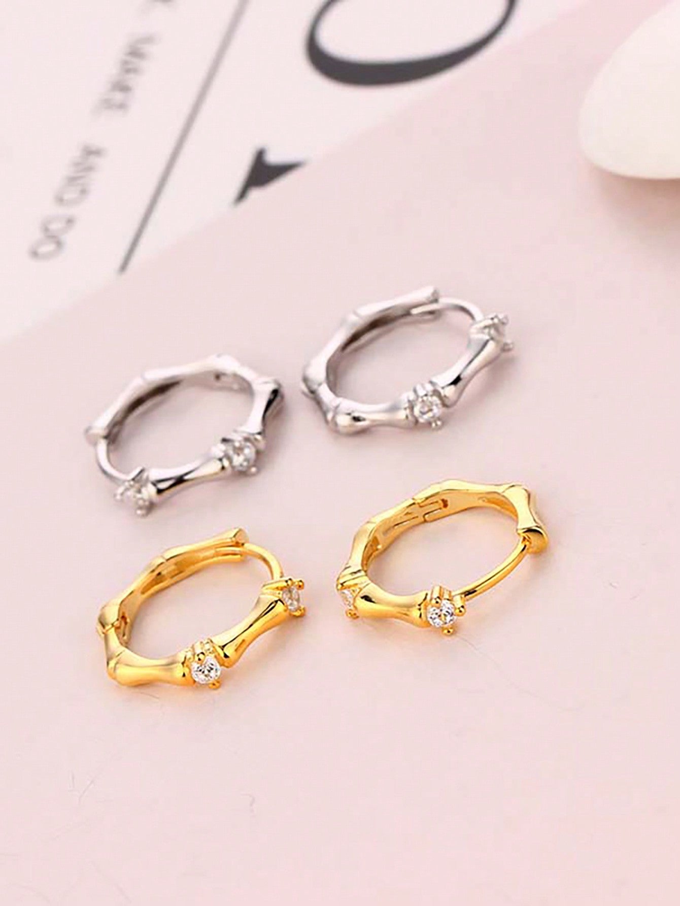 1pair Fashionable & Luxurious Bamboo Segment & Rhinestone Decor Ear Clips, Elevated & Versatile & Simple Drop Earrings For Women, Ideal Gift-Multicolor-1