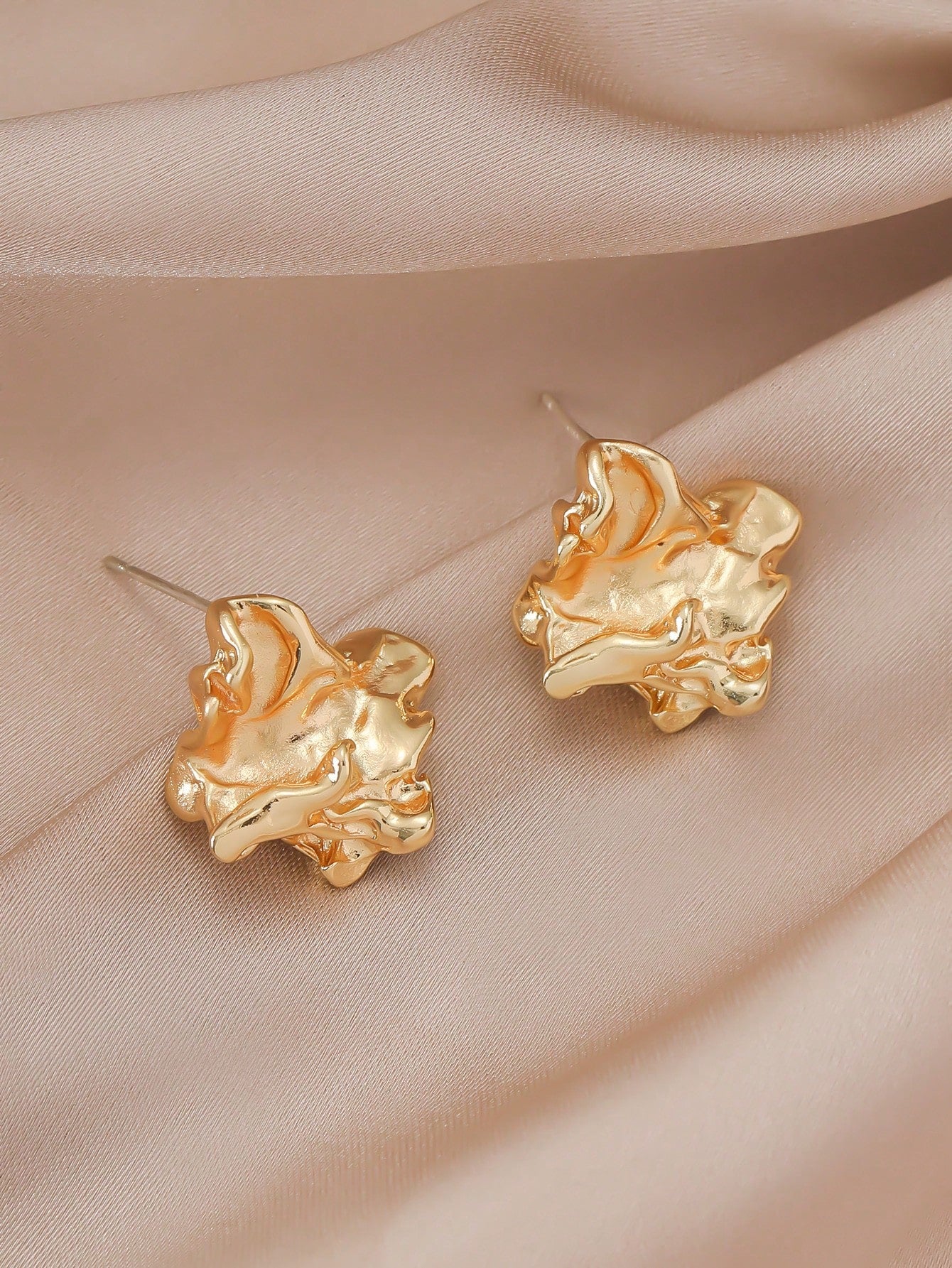 1pair Simple Atmosphere Elegant Chic Personality Fashionable Irregular Petals Shape Brass Stud Earrings For Ladies & Girls Suitable For Graduation Season, Vacation, Beach, Queues, Parties, Wedding, Bridesmaid, Best Friends, Girlfriend, Birthday,-Yellow Gold-1