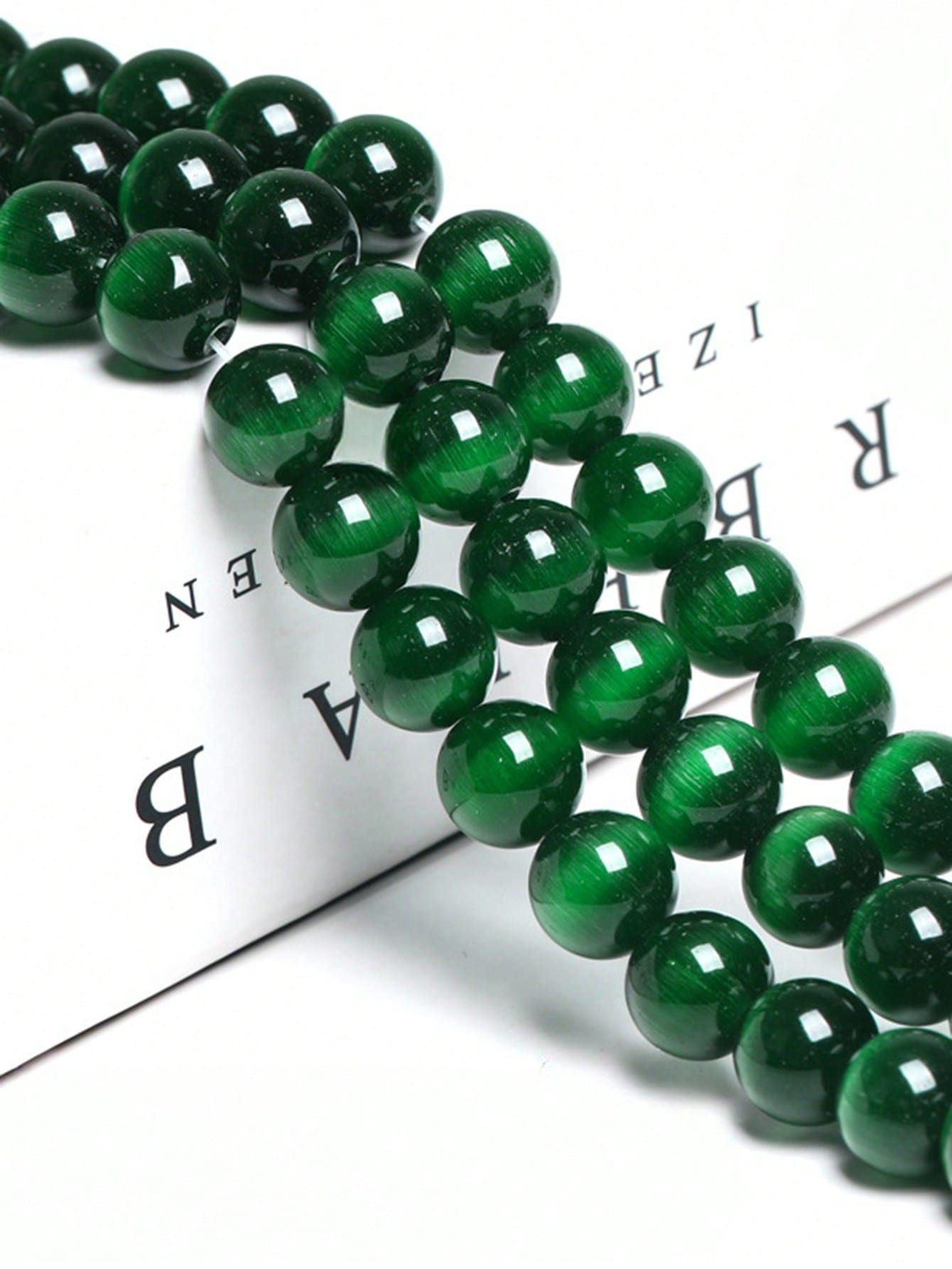 Gorgeous Green Cat's Eye Stone Round Beads Crystal  - Jewelry Making DIY Necklaces Beaded Bracelets Earrings Fashion Yoga Elasticity Men Women-Green-1