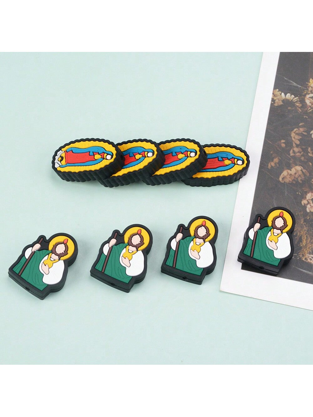 6pcs Silicone Beads (god, Mary) For Diy Crafts, Suitable For Necklace, Bracelet, Phone Making--1