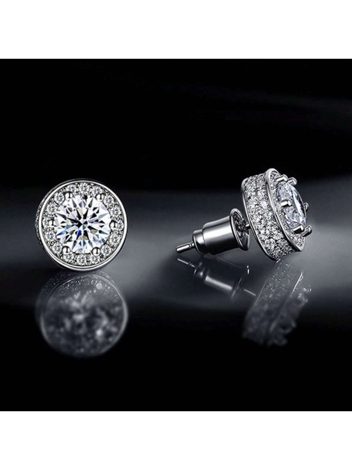 Luxury Stud Earrings Silvery Color Men's Woman Full of  Hip Hop Earrings Gifts for Unisex-Silver-1