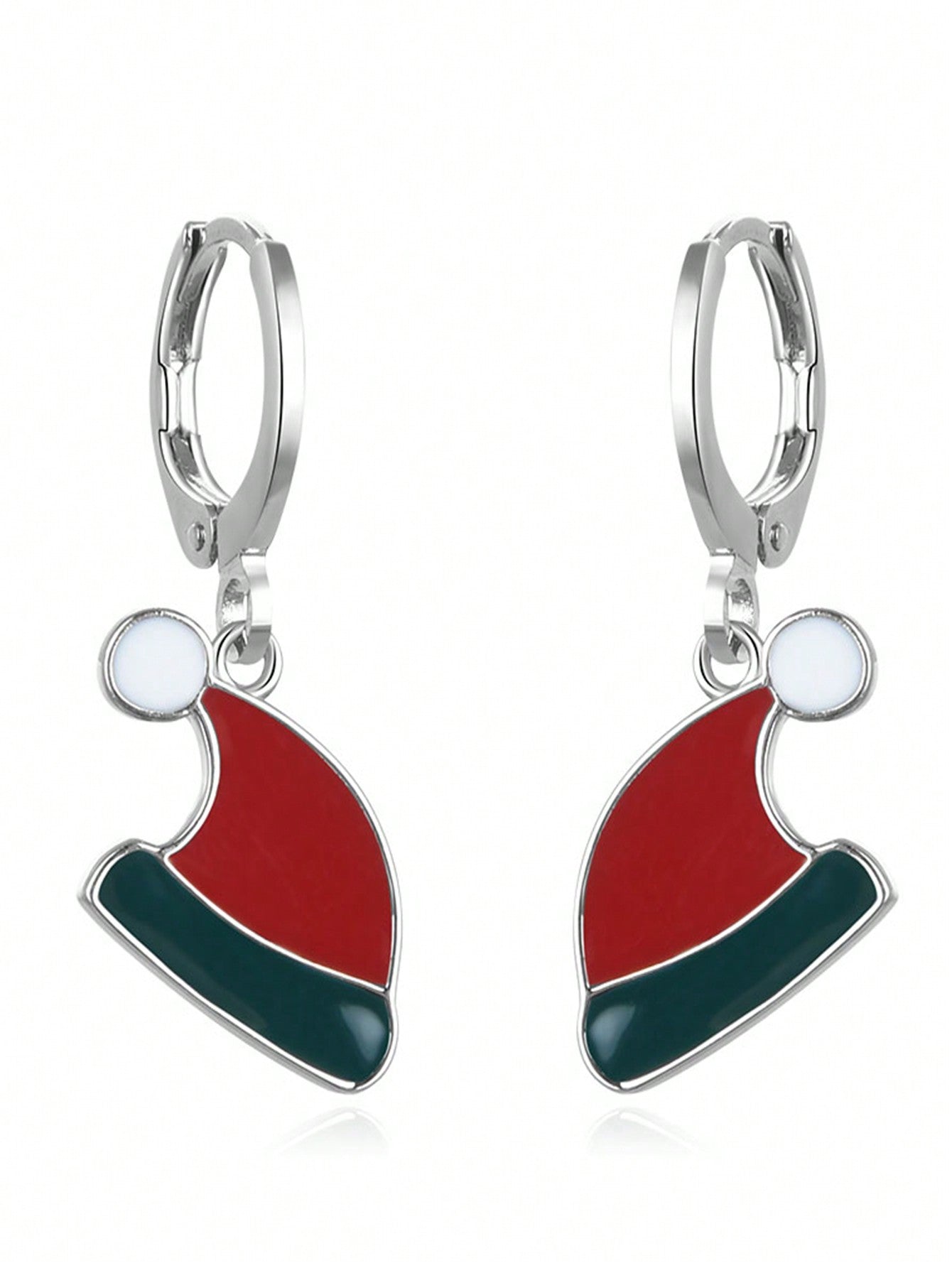 1pair New European & American Style Christmas Earrings With Enamel Santa Hat Design For Women During Holiday Season--1